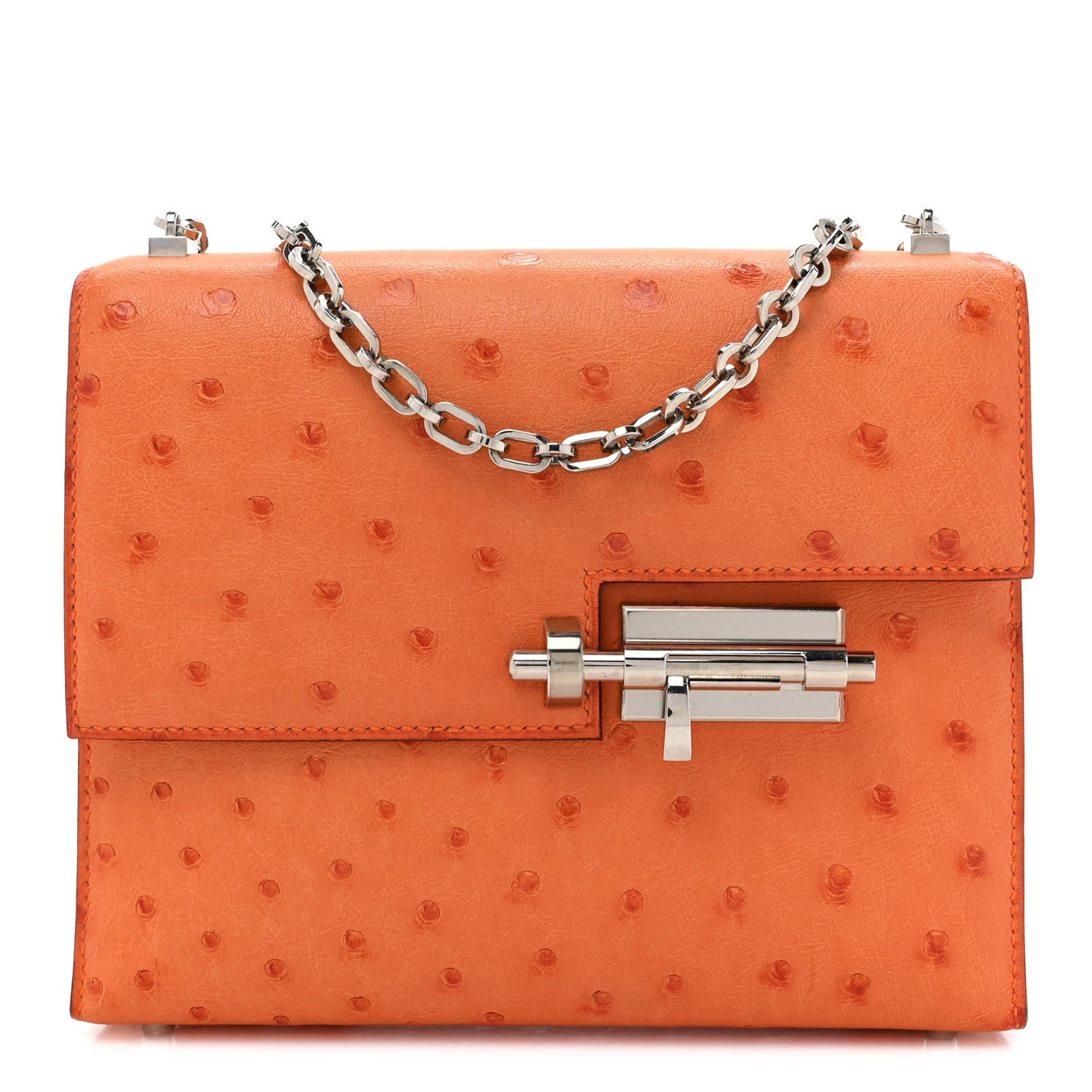 Ostrich Mini Verrou Chaine Bag Orange