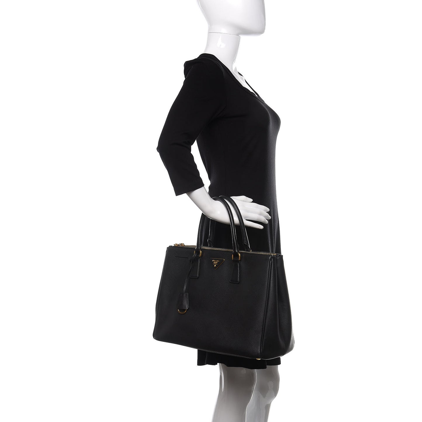 Saffiano Large Galleria Double Zip Tote Black