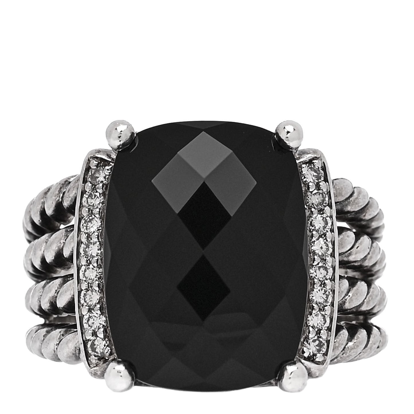 Sterling Silver Diamond Black Onyx 16mm Wheaton Ring 58 8.25