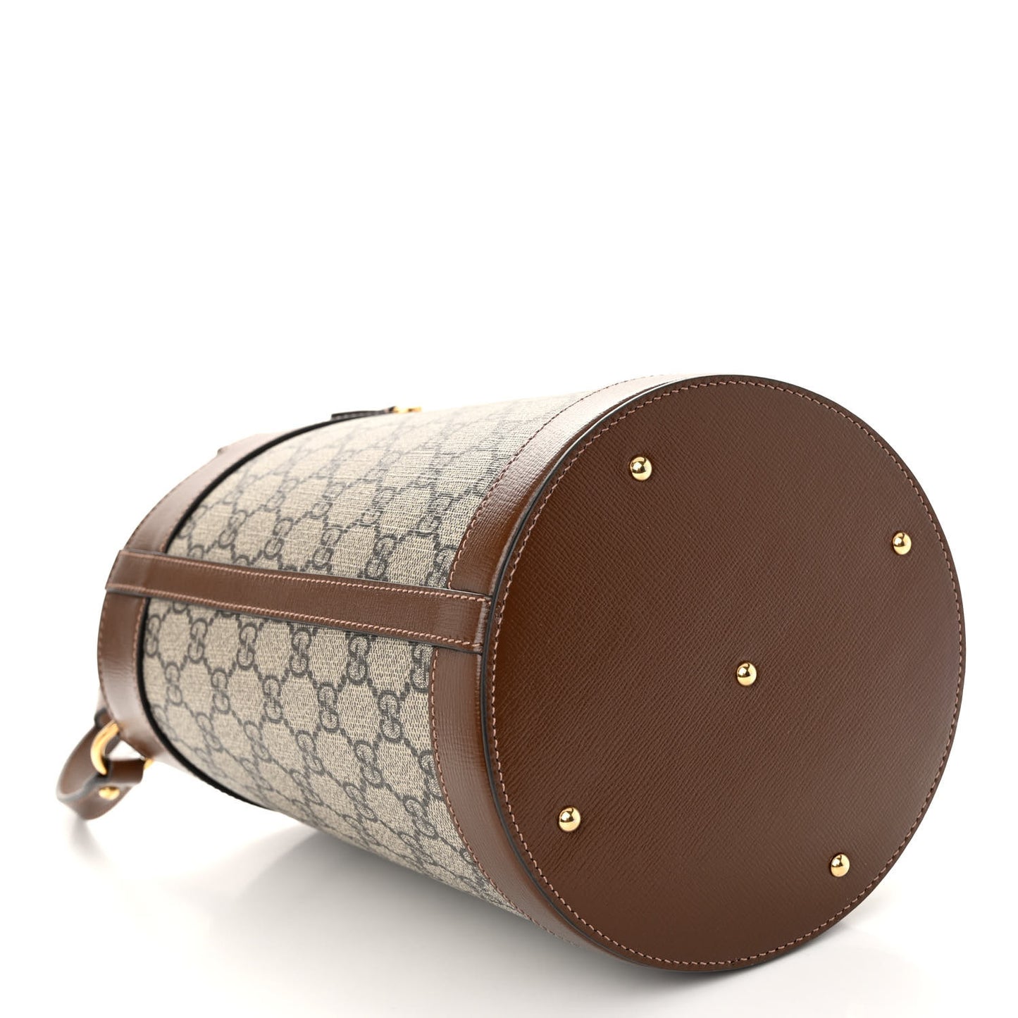 GG Supreme Monogram Azalea Sakai Calfskin Small Horsebit 1955 Drawstring Bucket Bag Beige Ebony Brown Sugar
