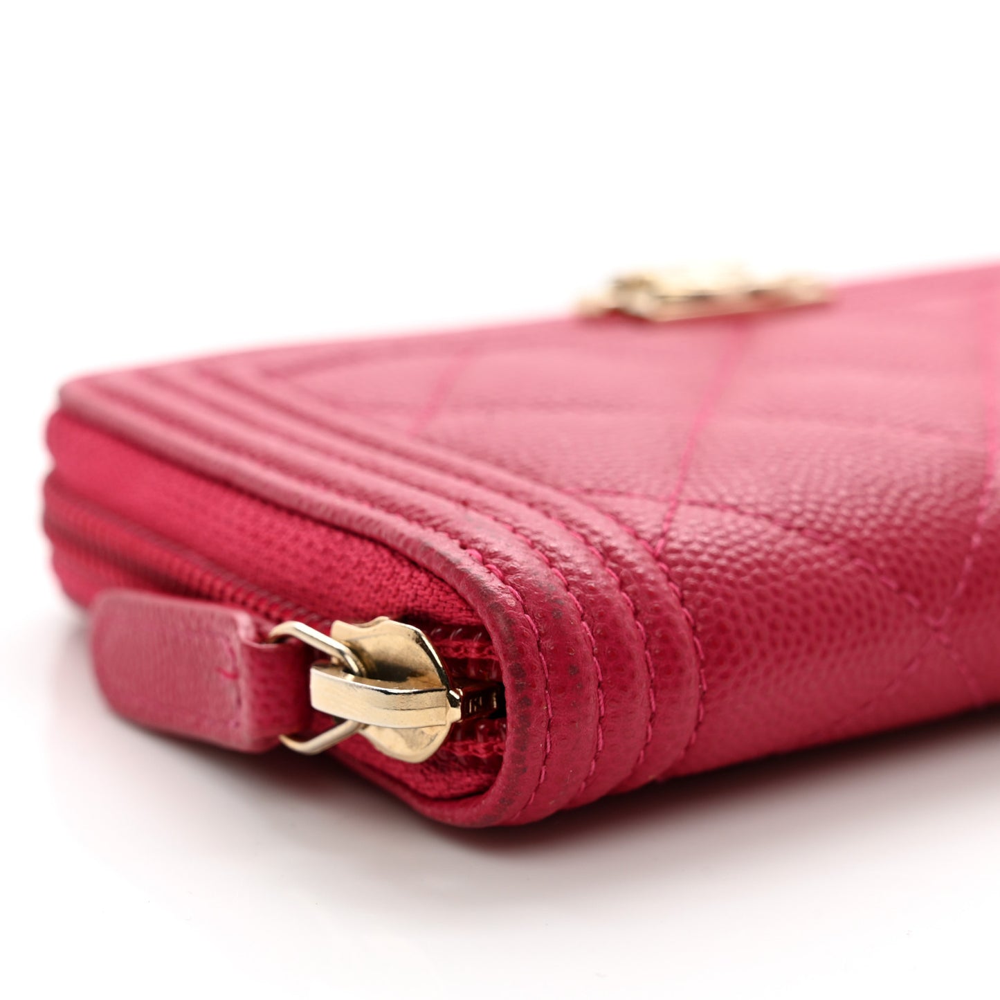 Caviar Quilted Small Boy Zip Around Wallet Fuchsia