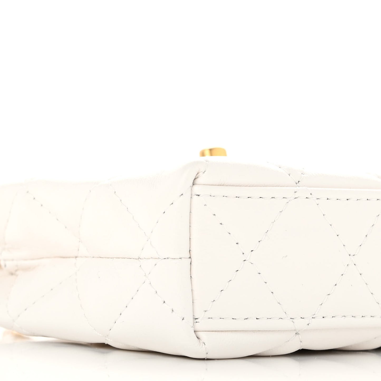 Shiny Aged Calfskin Quilted Mini Nano Kelly Shopper White