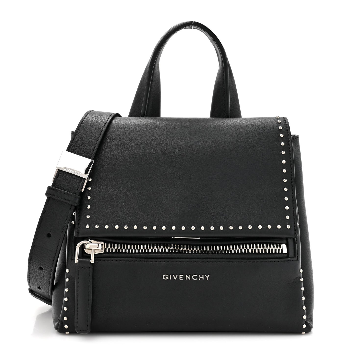 Calfskin Studded Mini Pandora Pure Flap Bag Black Black