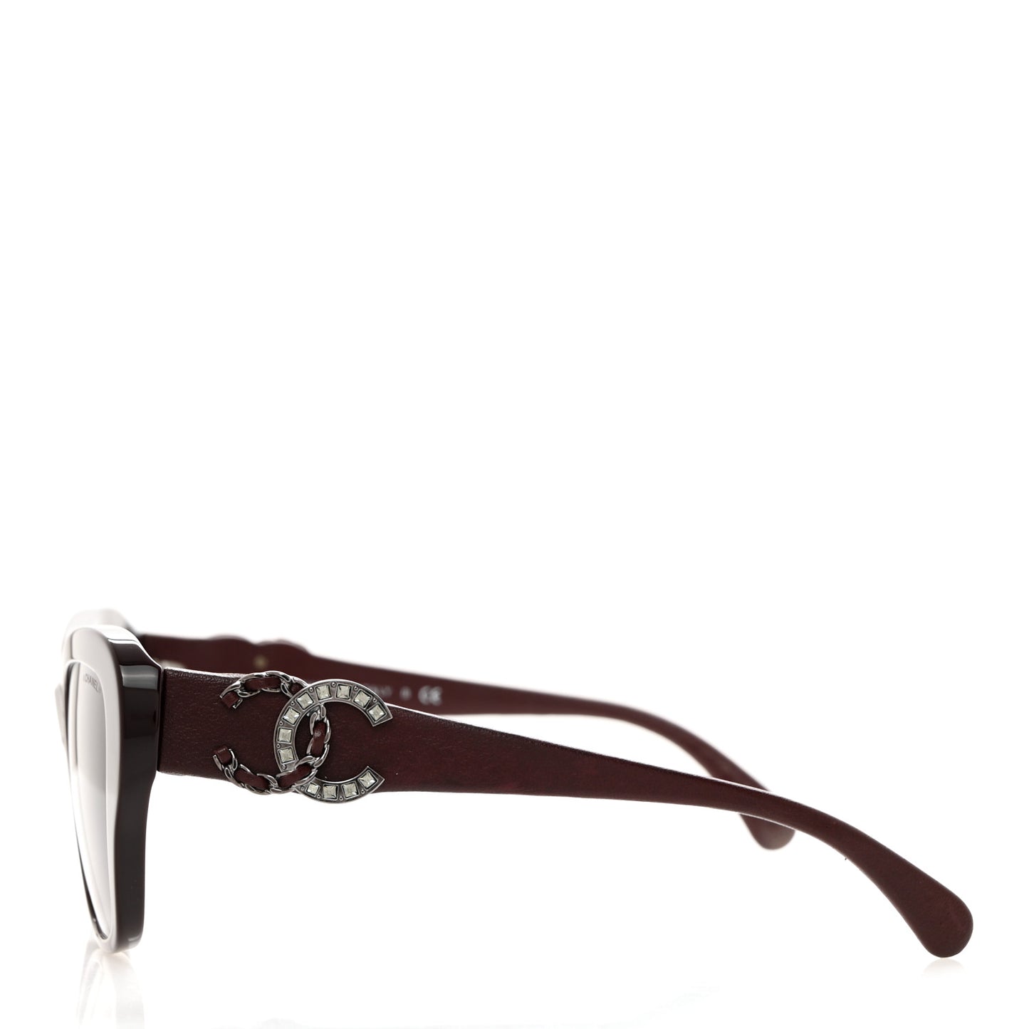 Acetate Lambskin Crystal Baguette Chain CC Sunglasses 5457-Q-A Burgundy
