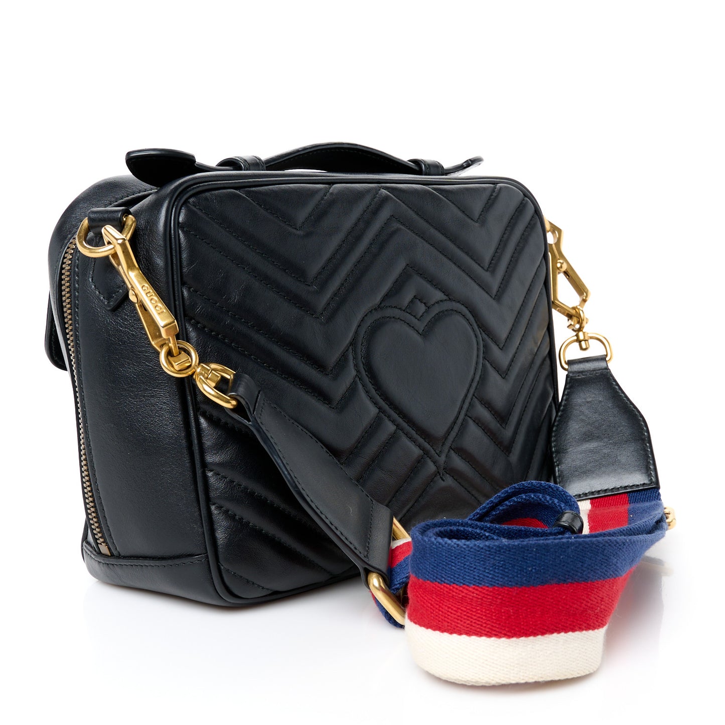 Calfskin Matelasse Sylvie Web Small GG Marmont Top Handle Shoulder Bag Black