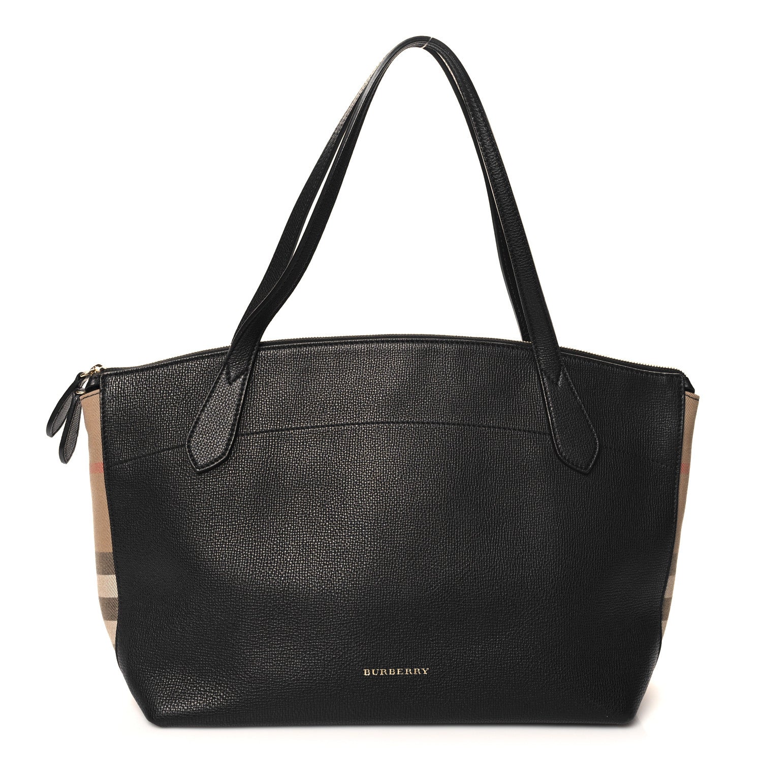 Burberry Derby Calfskin House Check Medium Welburn Tote Black 1 of 9