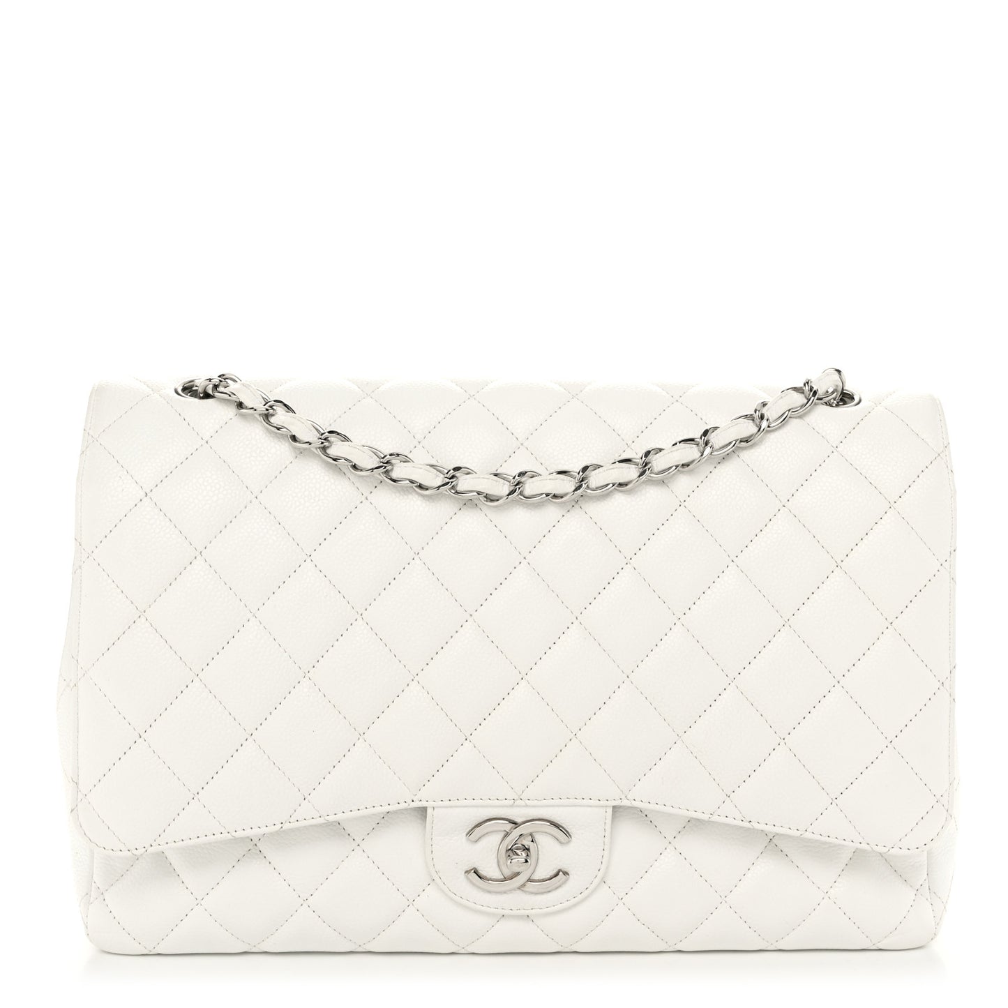 Caviar Quilted Maxi Double Flap White