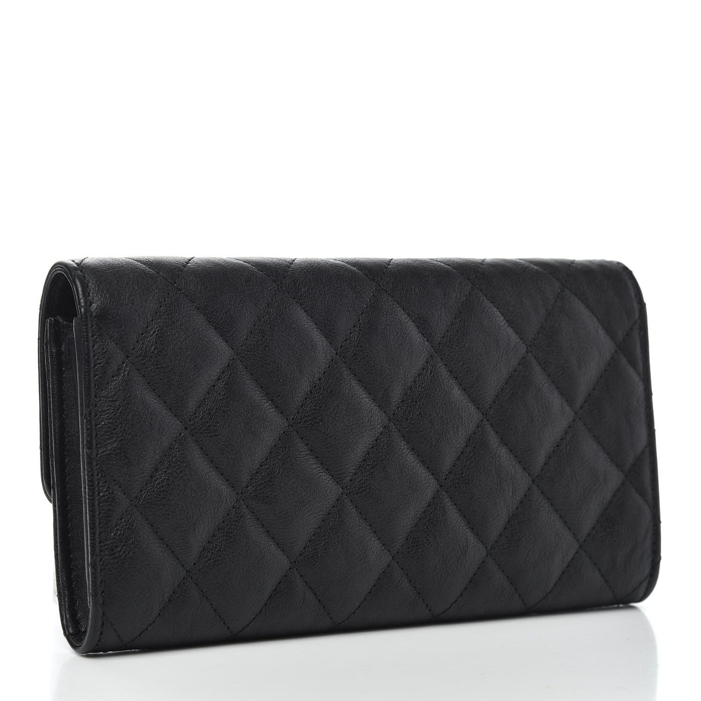 Crumpled Calfskin Quilted Large Flap Wallet So Black