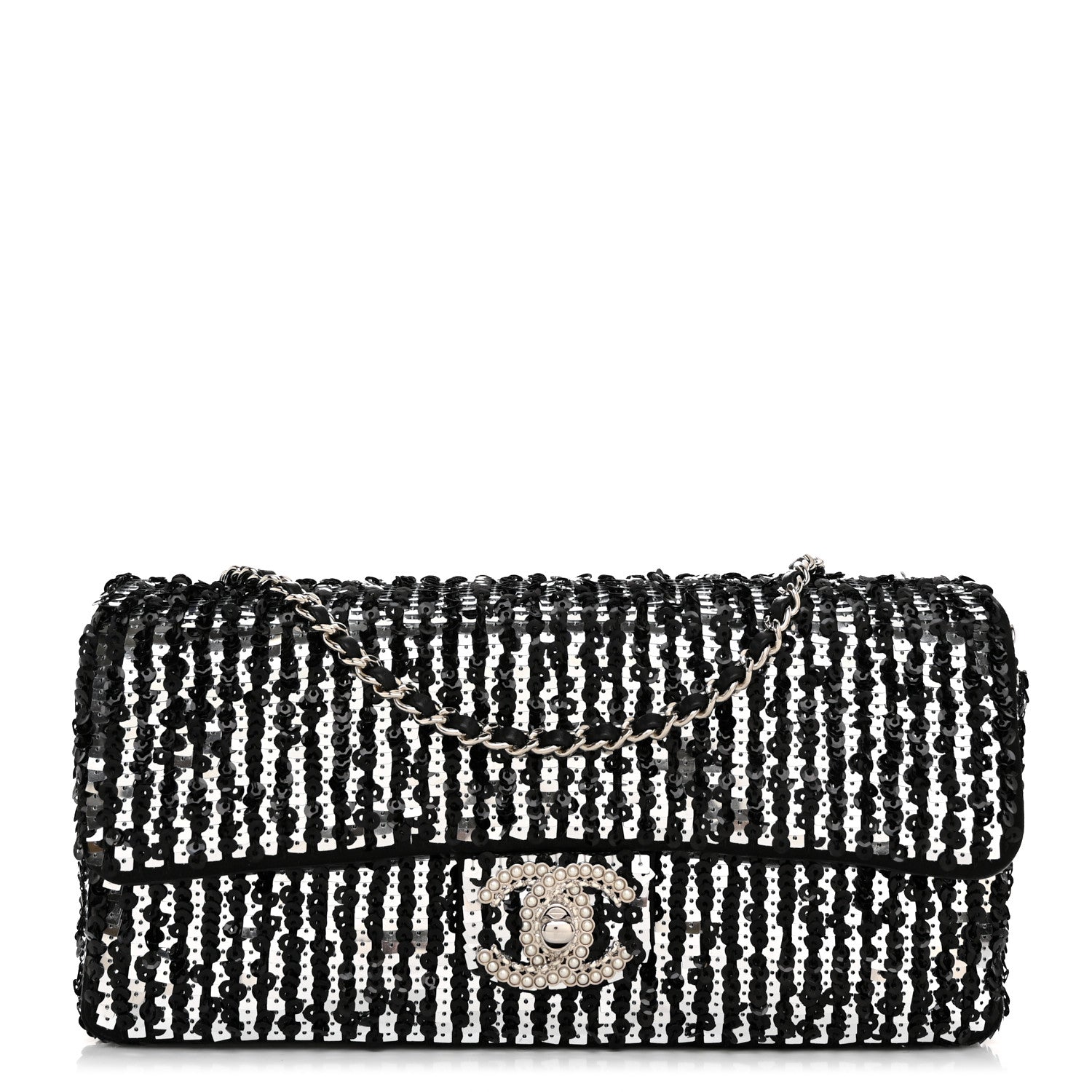 Chanel Sequin Quilted Pearl CC Flap Clutch Black 1 of 11