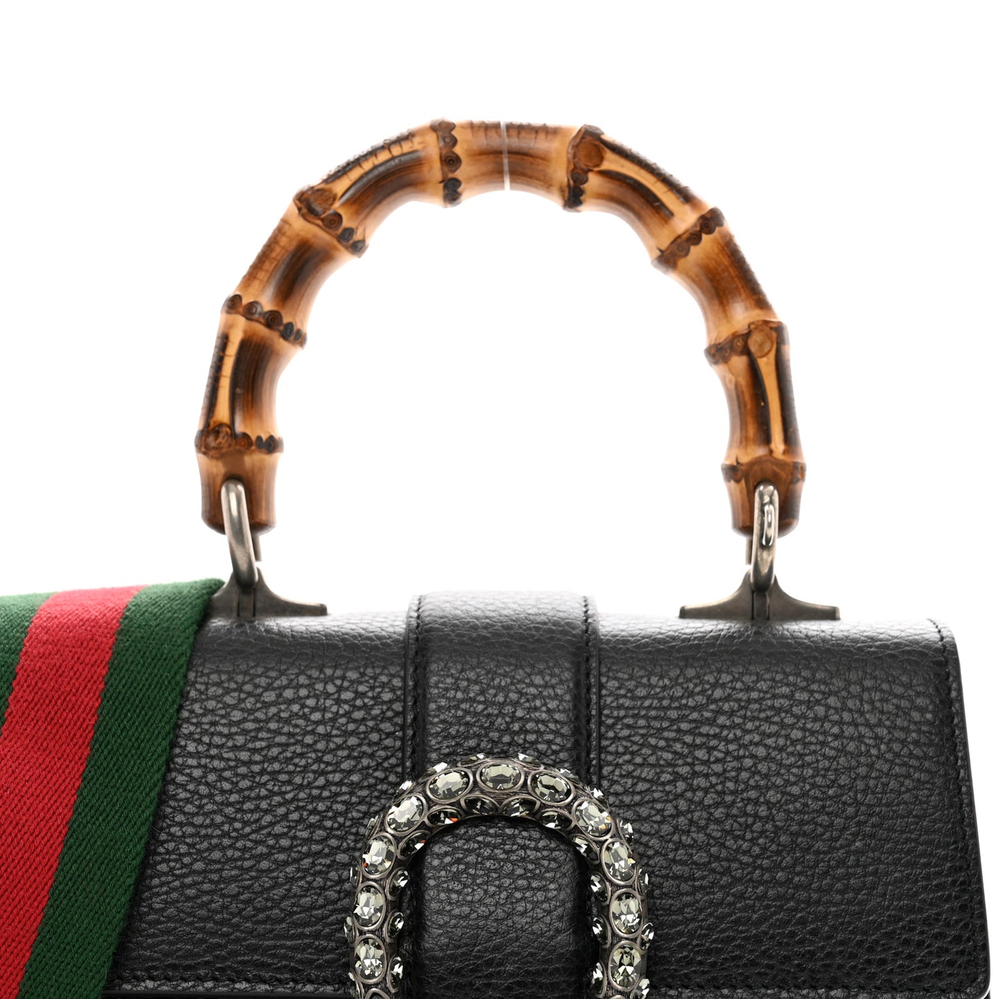 Dollar Calfskin Crystal Web Mini Dionysus Bamboo Top Handle Bag Black Black Diamond
