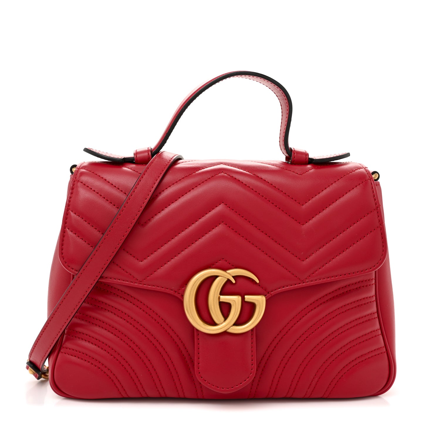 Calfskin Matelasse Small GG Marmont Top Handle Shoulder Bag Hibiscus Red