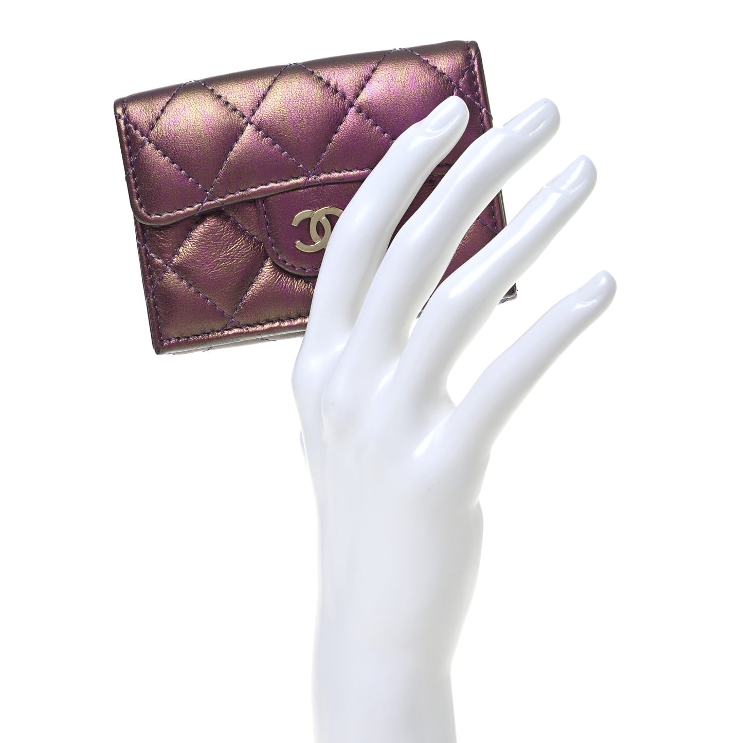 Iridescent Lambskin Quilted Double Flap Wallet Purple