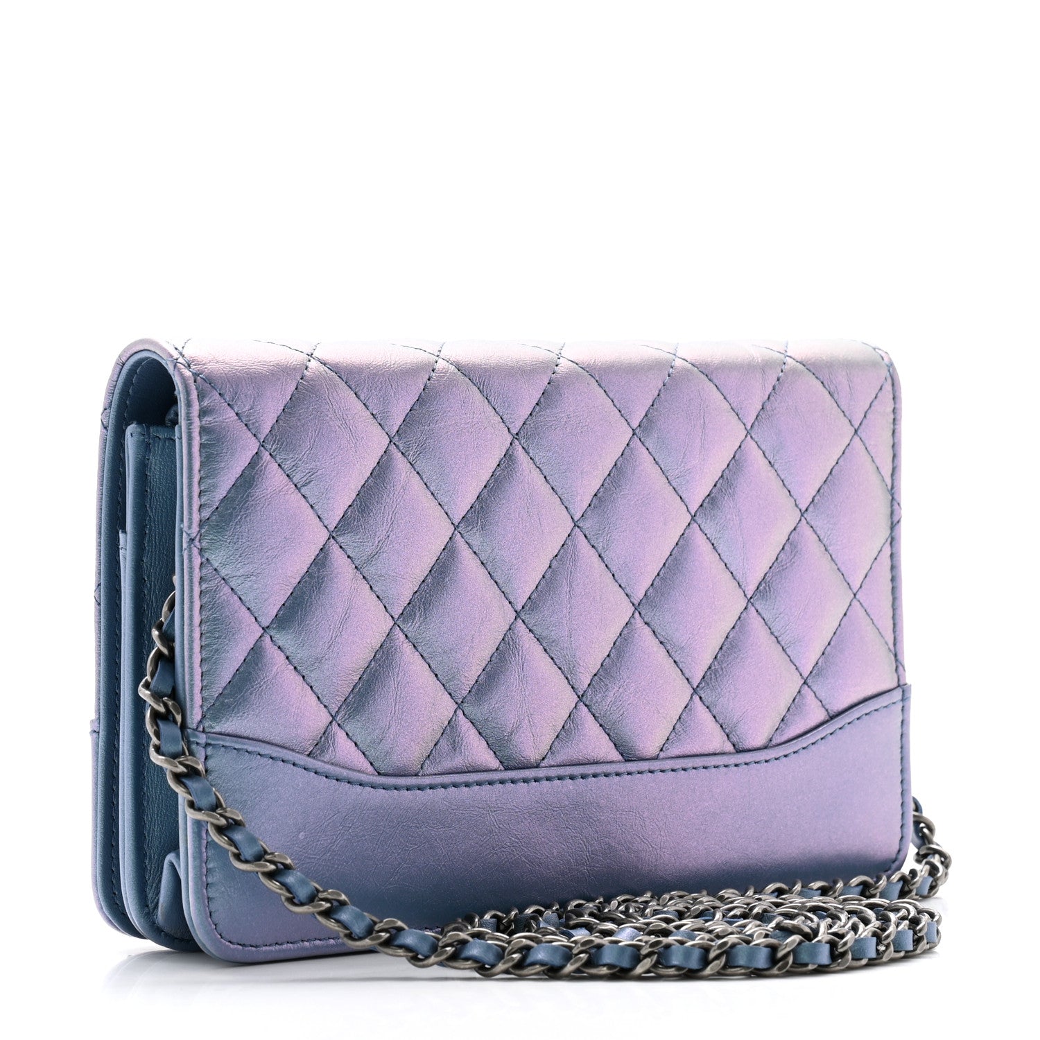 Chanel Iridescent Aged Calfskin Quilted Gabrielle Wallet On Chain WOC Blue 3 of 14