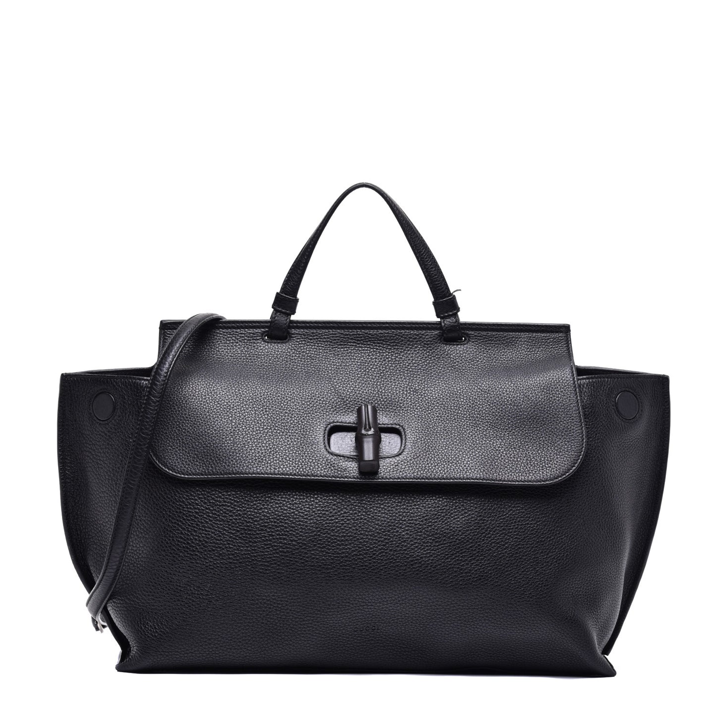 Pebbled Calfskin Large Bamboo Daily Top Handle Bag Black