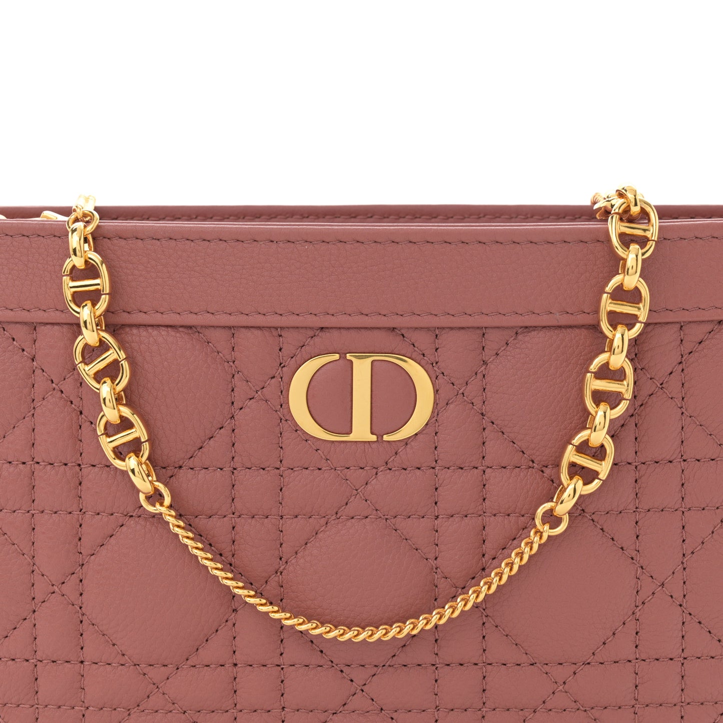 Calfskin Cannage Caro Zipped Pouch With Chain Rust