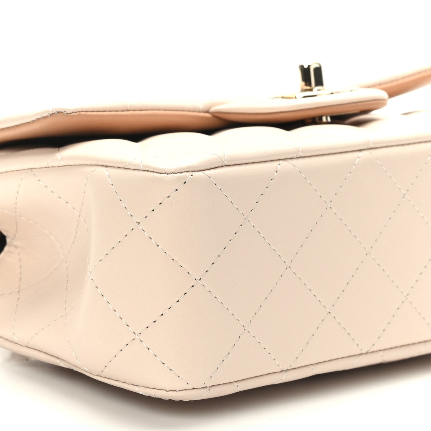 Lambskin Quilted Bi-Color Mini Top Handle Rectangular Flap Ecru Dark Beige