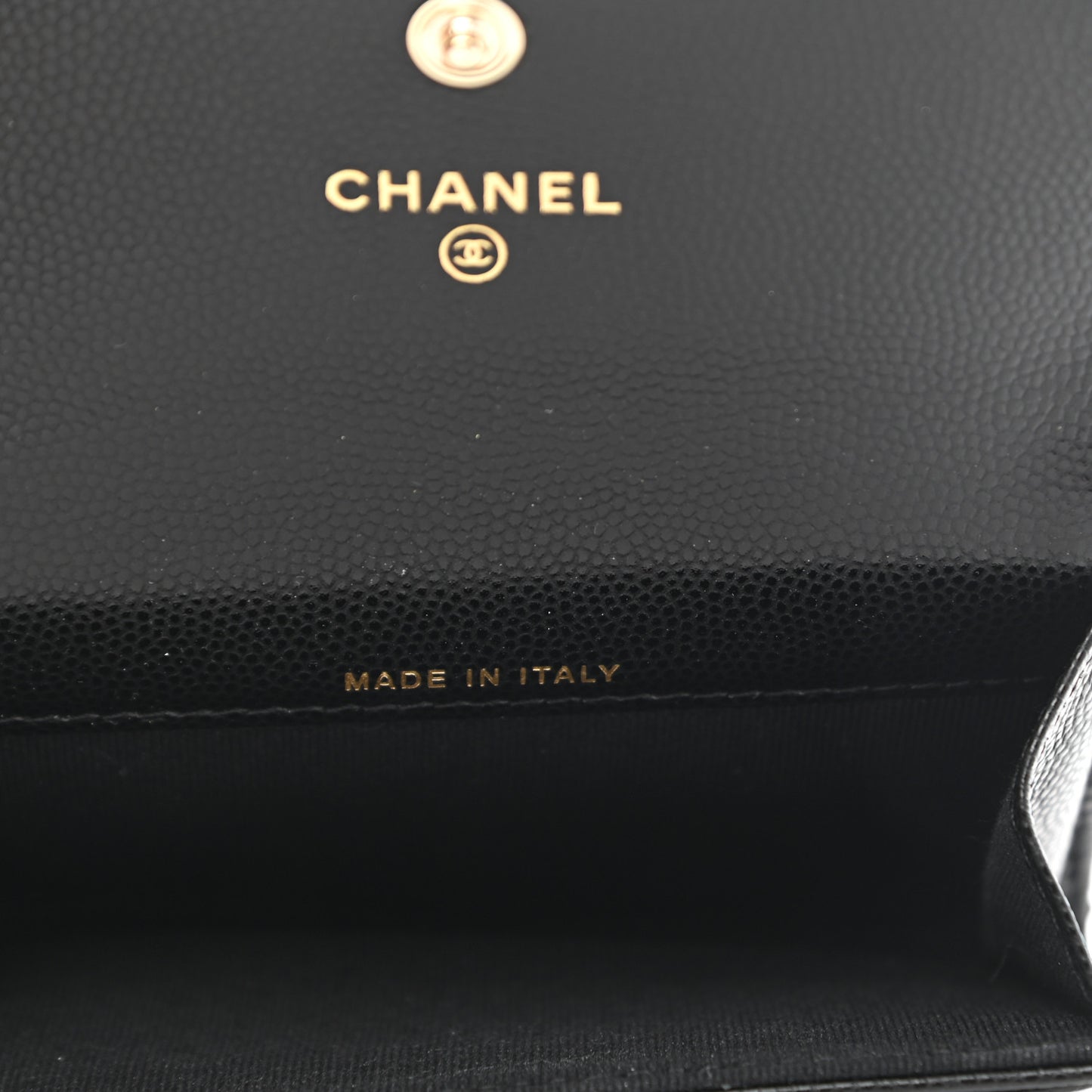 Caviar Quilted Crystal CC Flap Card Holder Black