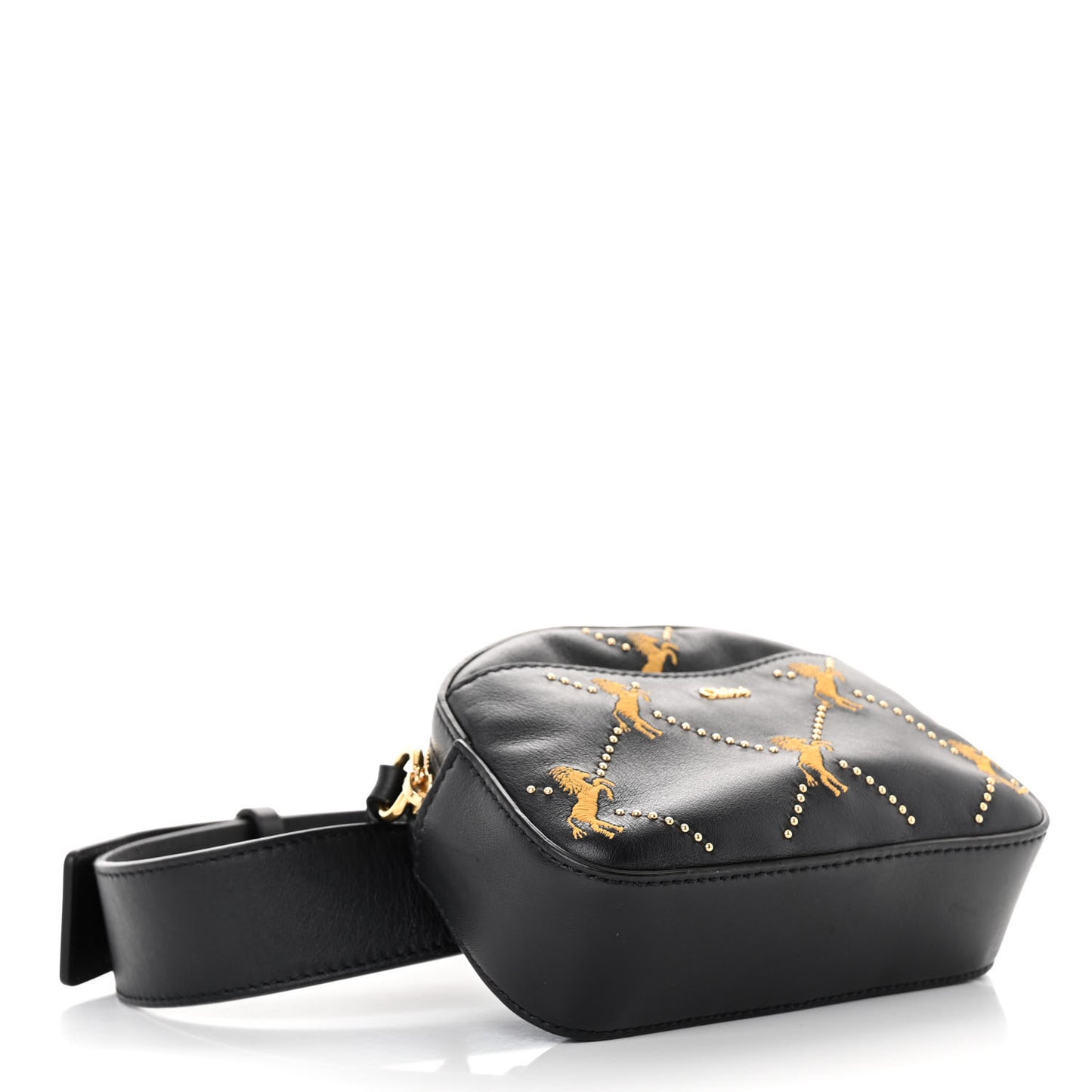 Smooth Calfskin Little Horses Embroidered Signature Belt Bag Black