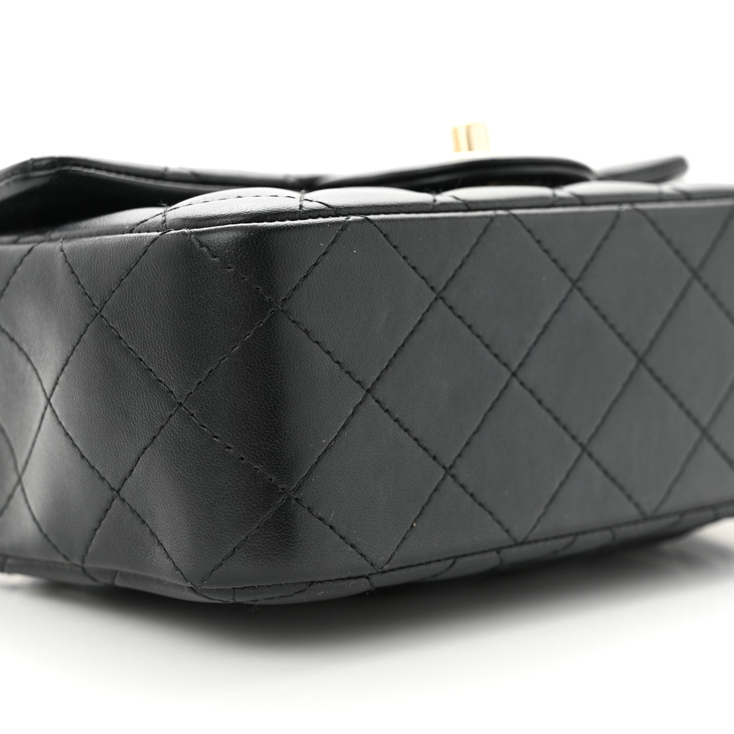 Lambskin Quilted Mini Top Handle Rectangular Flap Black