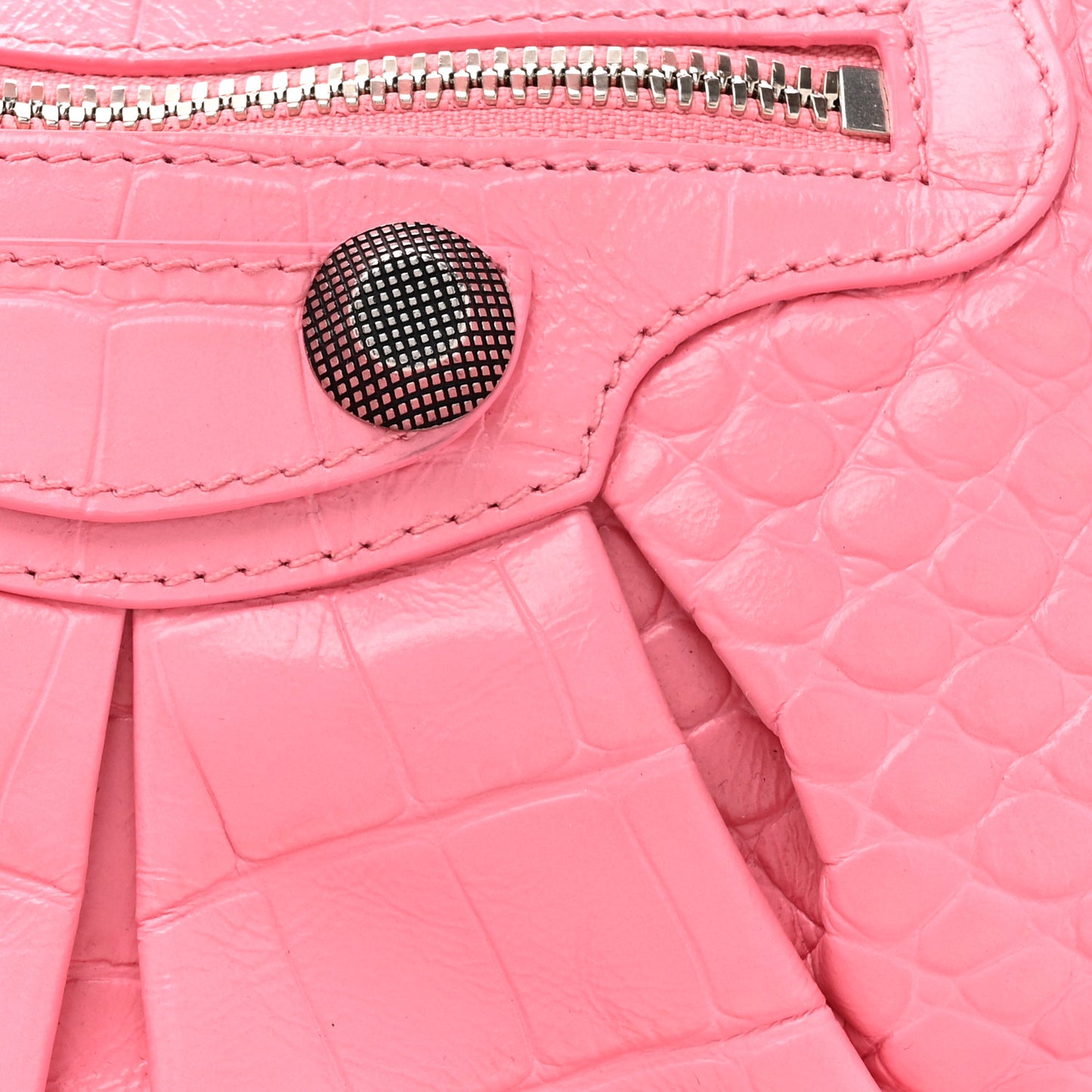 Extra Supple Calfskin Crocodile Embossed Small Le Cagole Shoulder Bag Sweet Pink