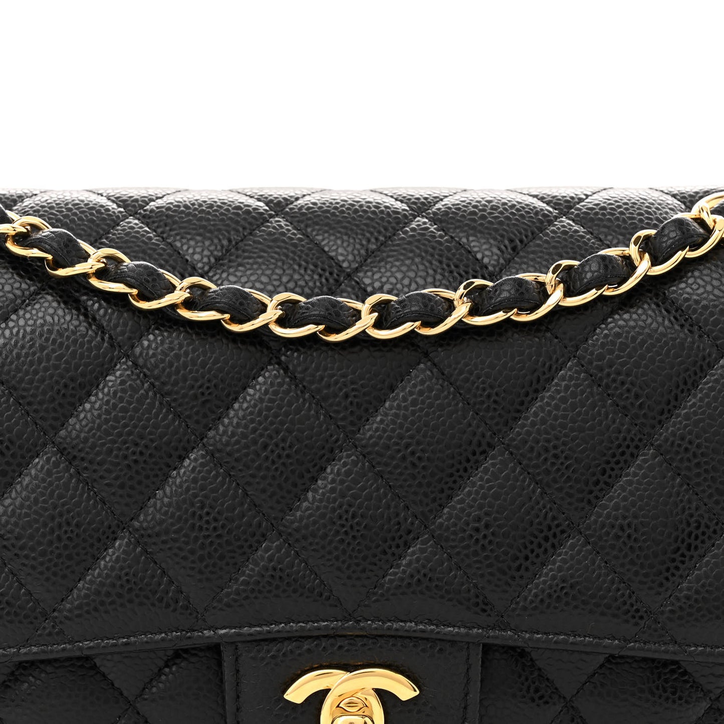 Caviar Quilted Medium Double Flap Black