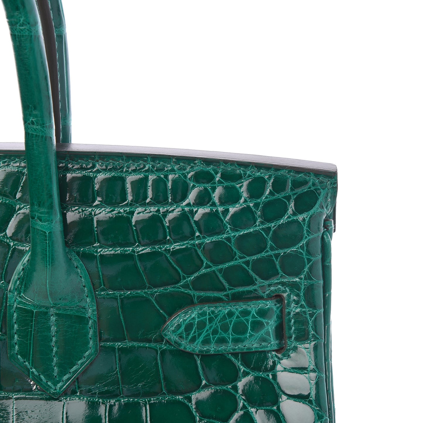 Shiny Niloticus Crocodile Horseshoe Birkin 30 Vert Emeraude Black