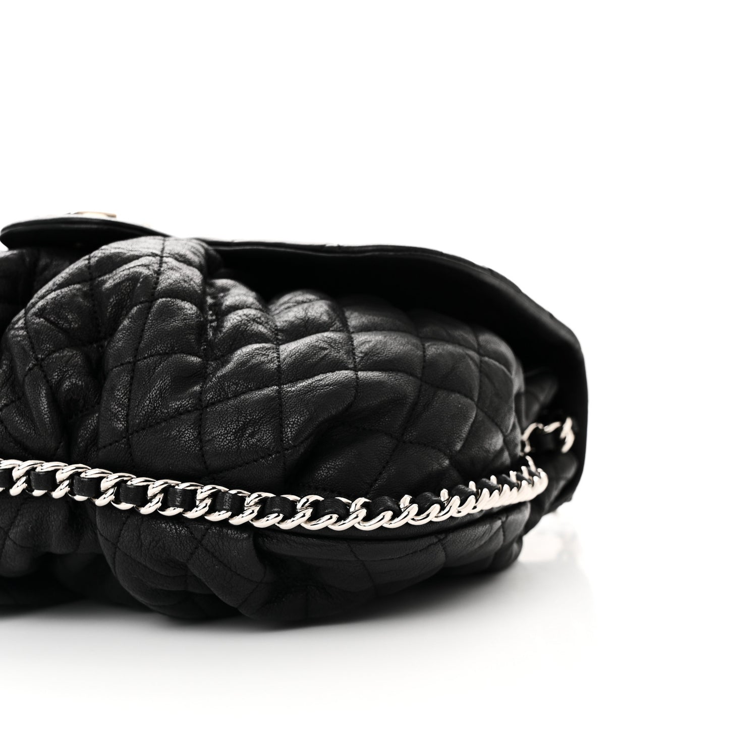 Washed Lambskin Quilted Large Chain Around Messenger Black