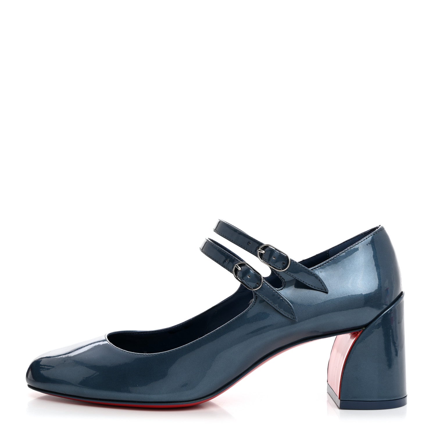 Christian Louboutin Metallic Calfskin Miss Jane Mary Janes 55 Pumps 38.5 Blue Silver 1 of 8
