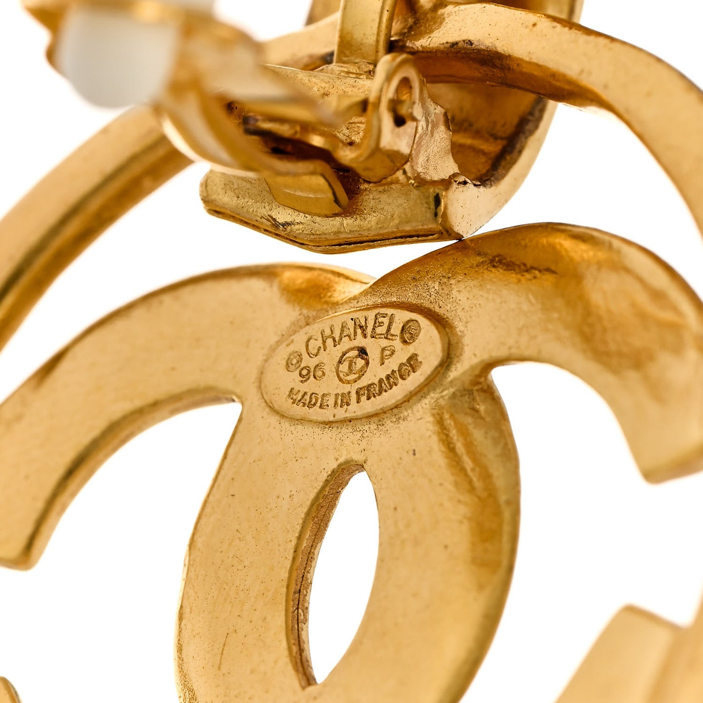 Metal Round CC Drop Clip On Earrings Gold