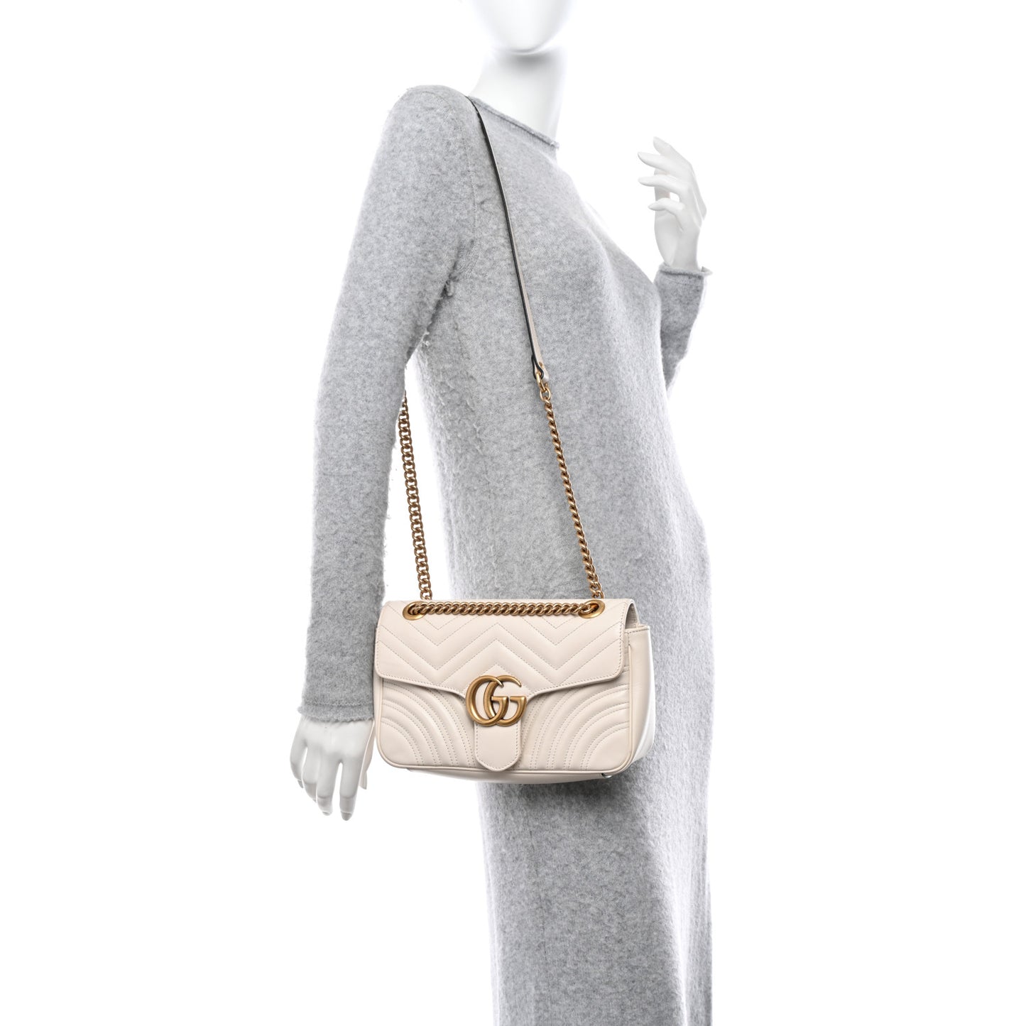 Calfskin Matelasse Small GG Marmont Shoulder Bag White