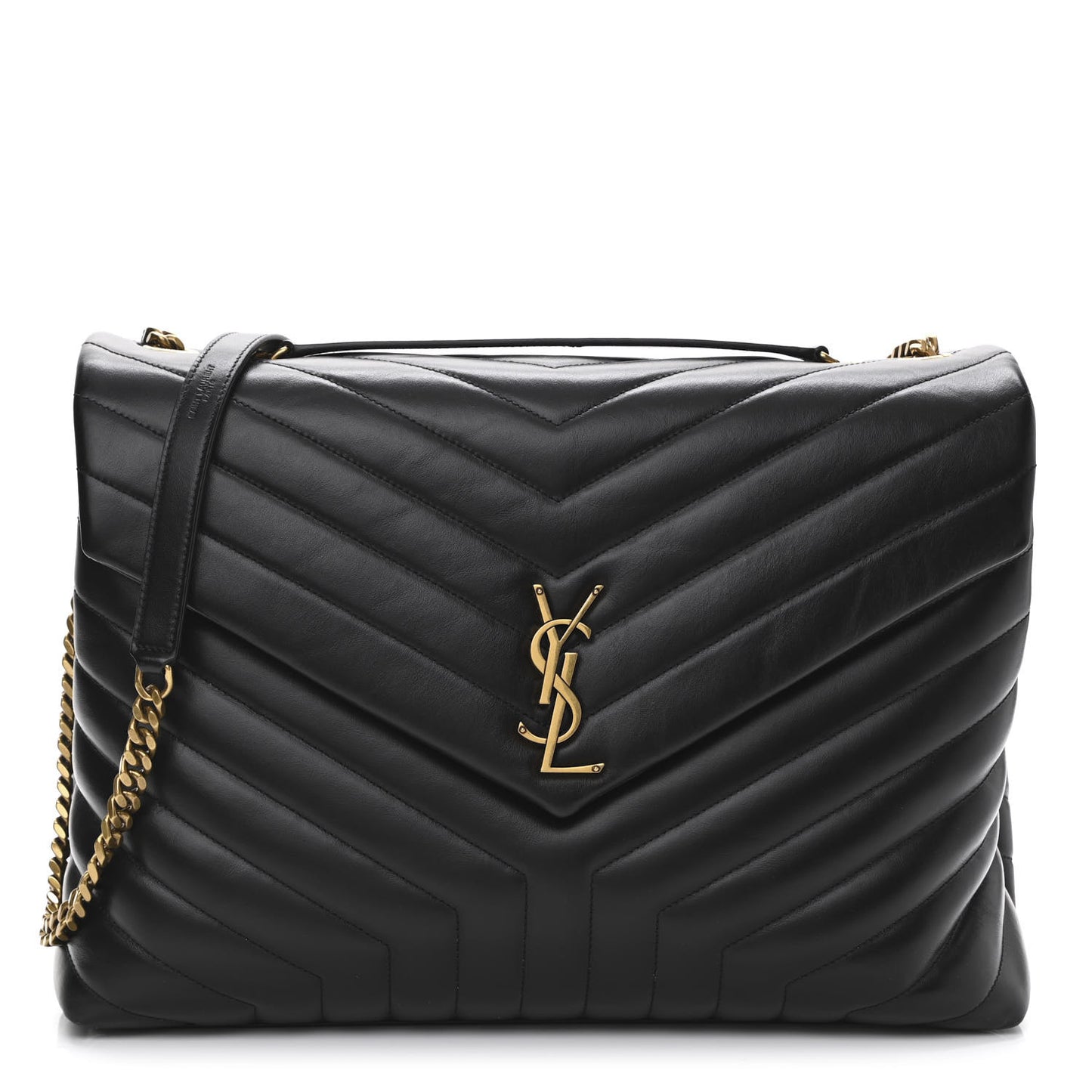 Calfskin Y Quilted Monogram Large Loulou Chain Satchel Black