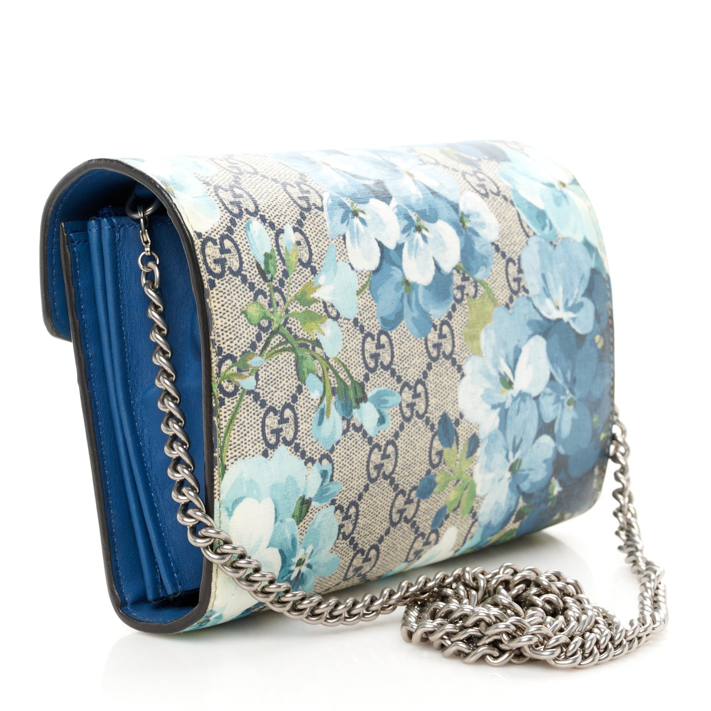 GG Supreme Monogram Blooms Mini Dionysus Chain Wallet Beige Blue Navy Vintage Blue
