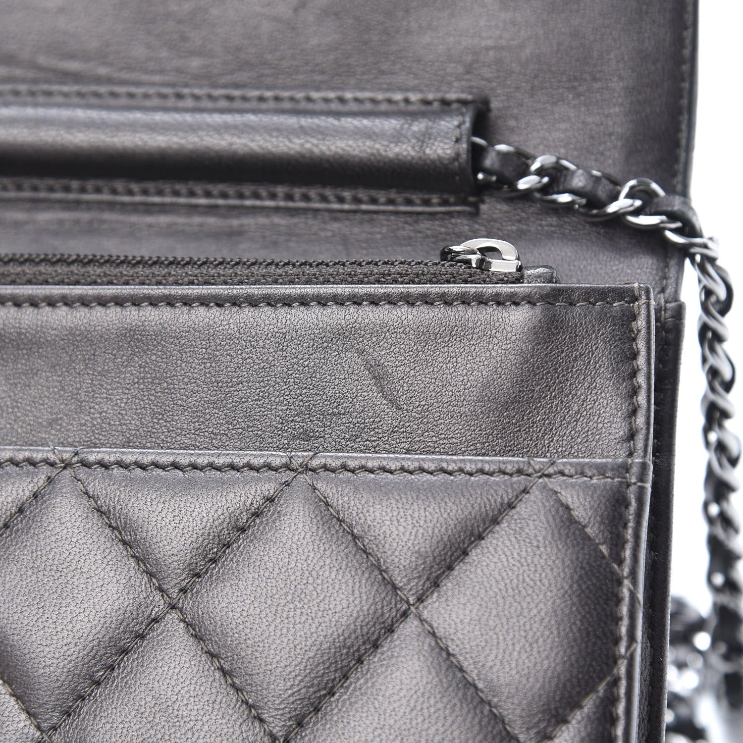 Chanel Iridescent Lambskin Quilted Wallet On Chain WOC Grey 12 of 15