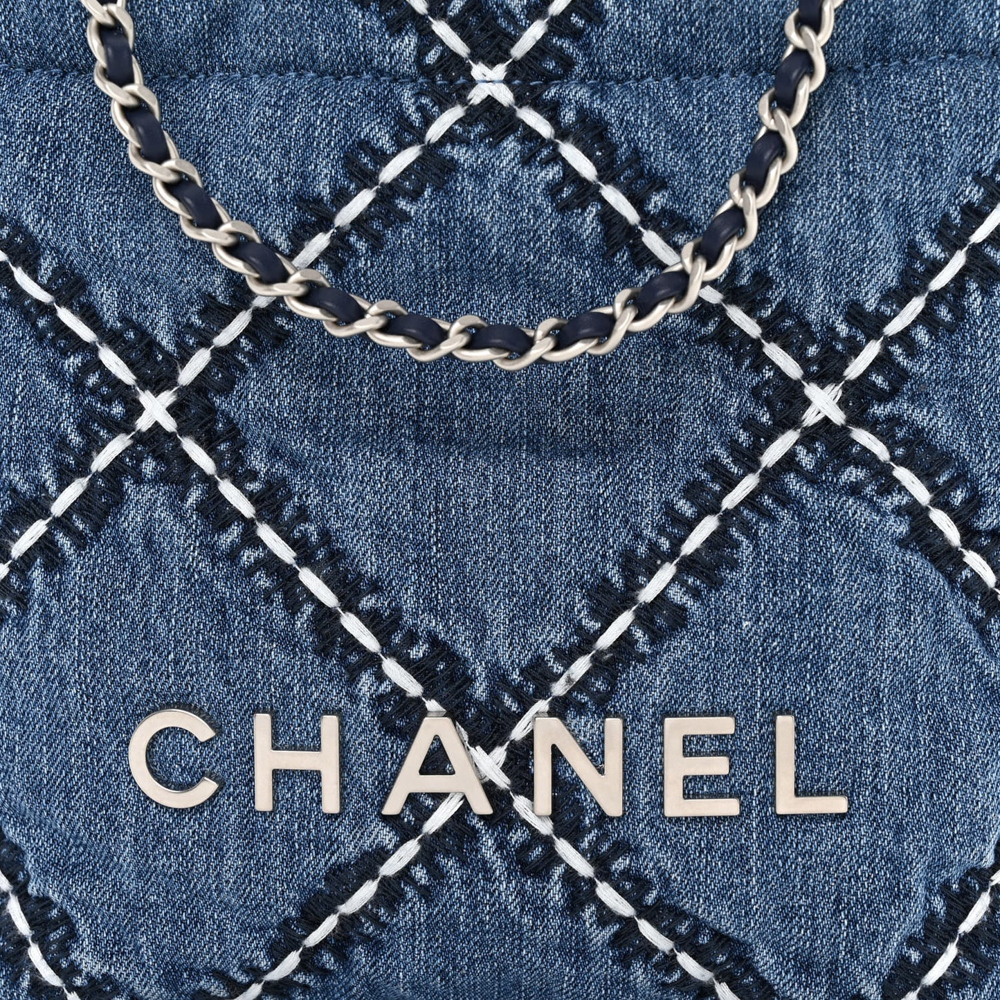 Denim Stitched Quilted Mini Chanel 22 Blue