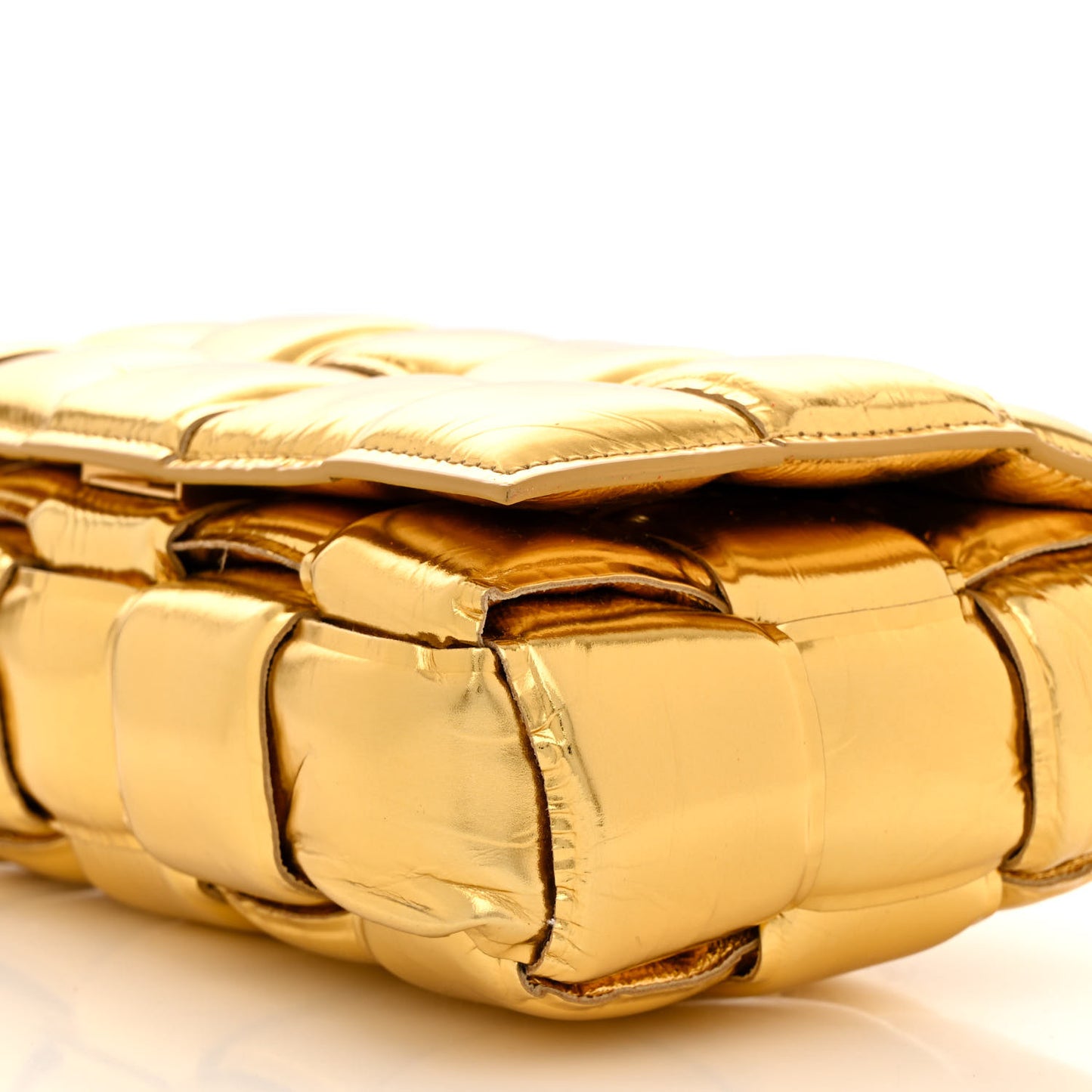 Mirror Lambskin Maxi Intreccio Padded Cassette Crossbody Bag Gold