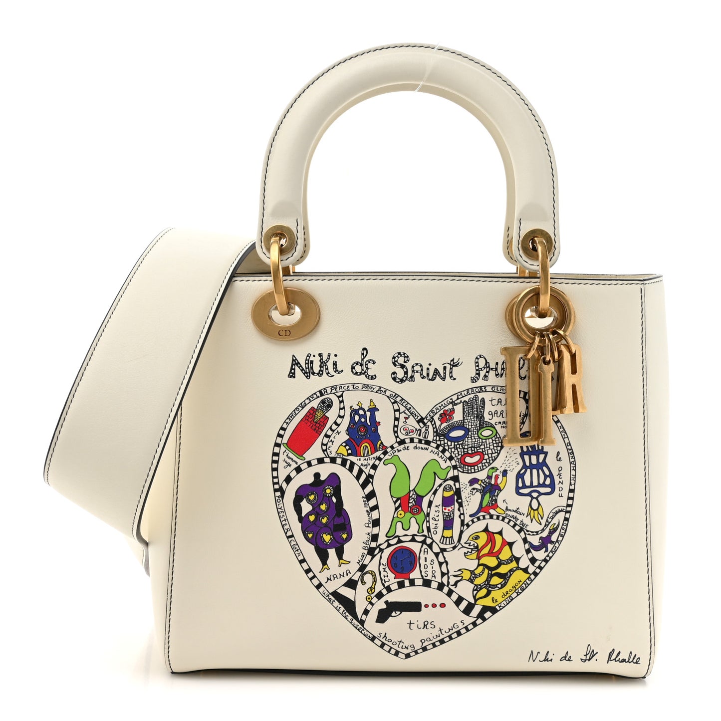 Calfskin Niki De Saint Phalle Heart Medium Supple Lady Dior Off White