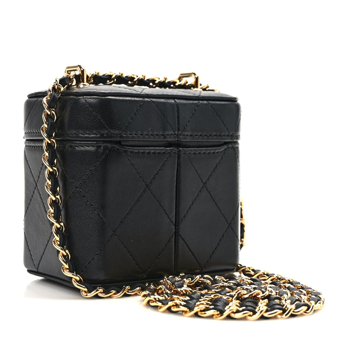 Lambskin Quilted Vanity Clutch With Chain Black
