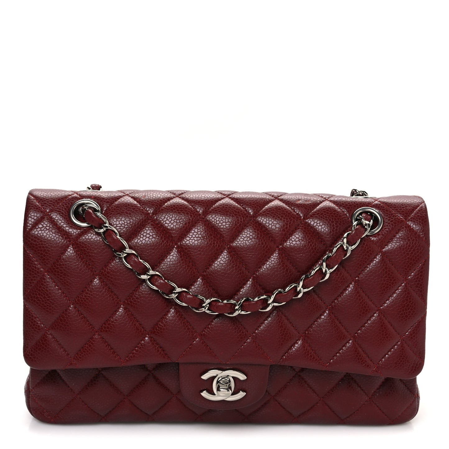 Caviar Quilted Medium Double Flap Burgundy