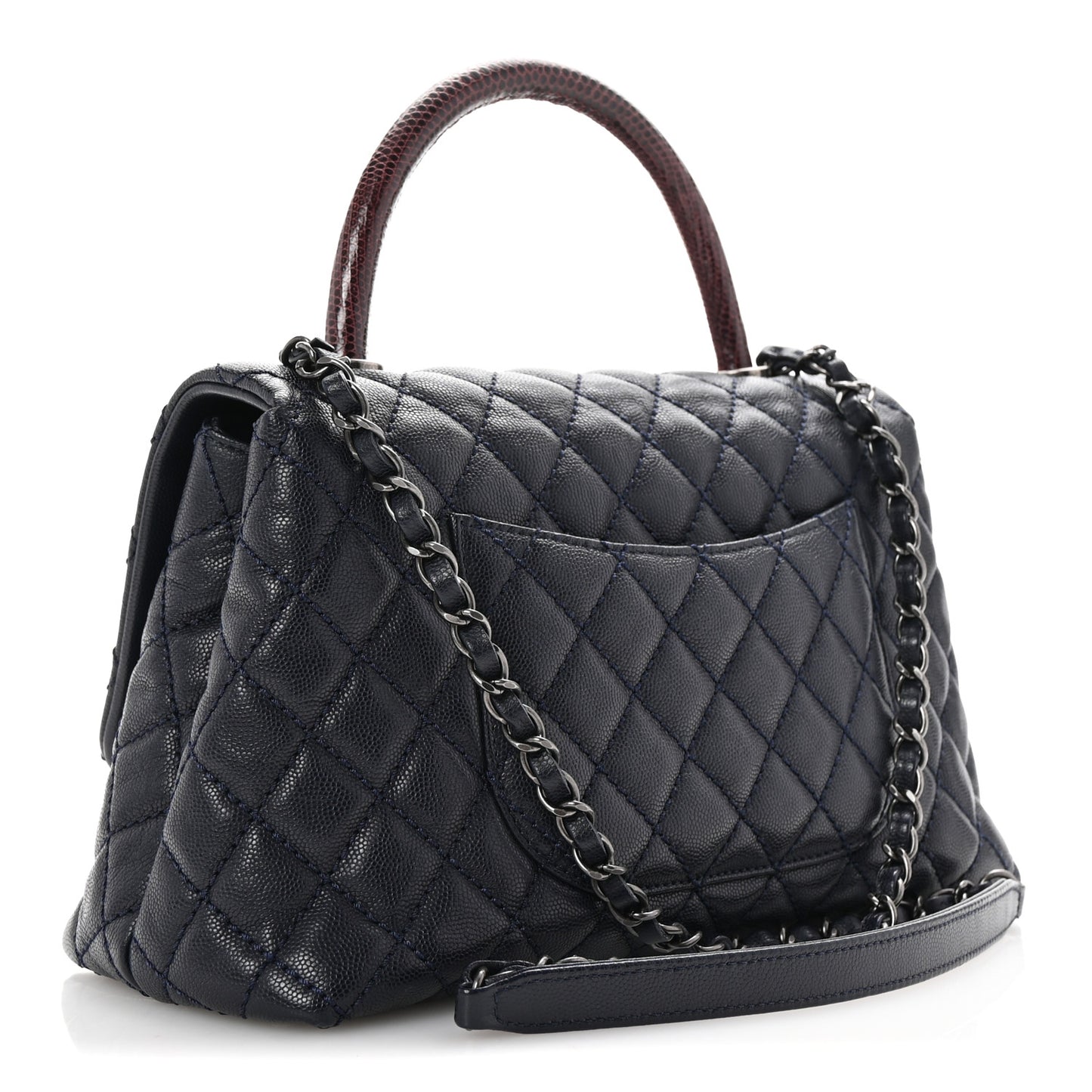 Caviar Lizard Embossed Quilted Small Coco Handle Flap Navy Blue