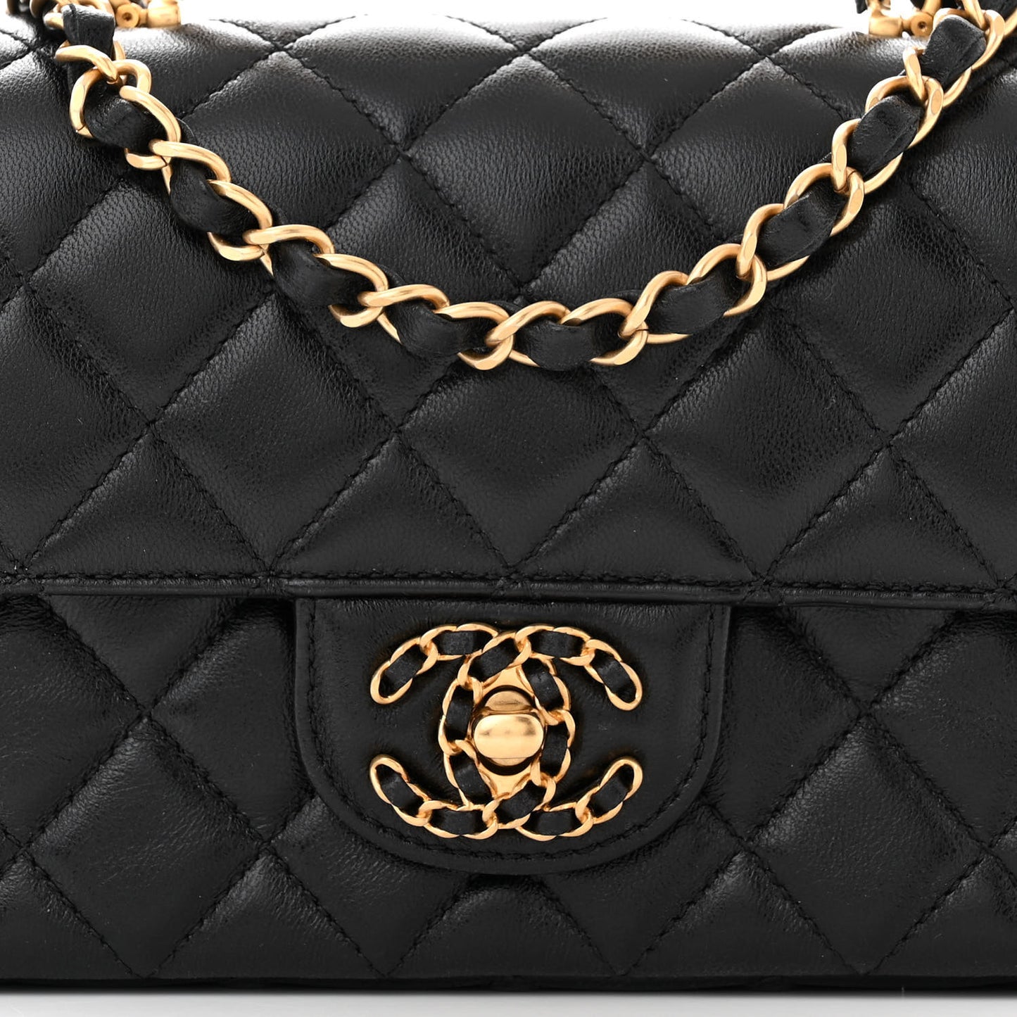 Lambskin Quilted Mini Strass On Top Flap Black