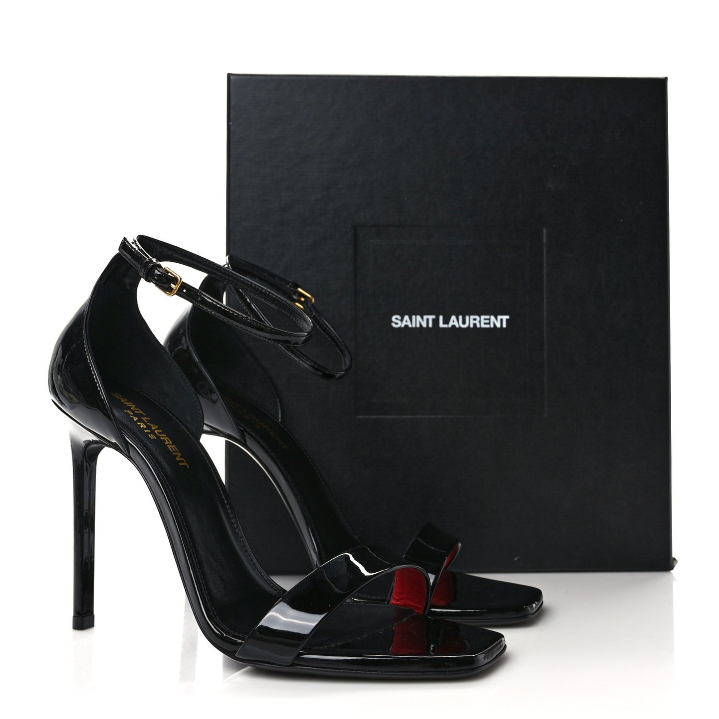 Patent Calfskin Amber 105 Ankle Strap Sandals 39 Black