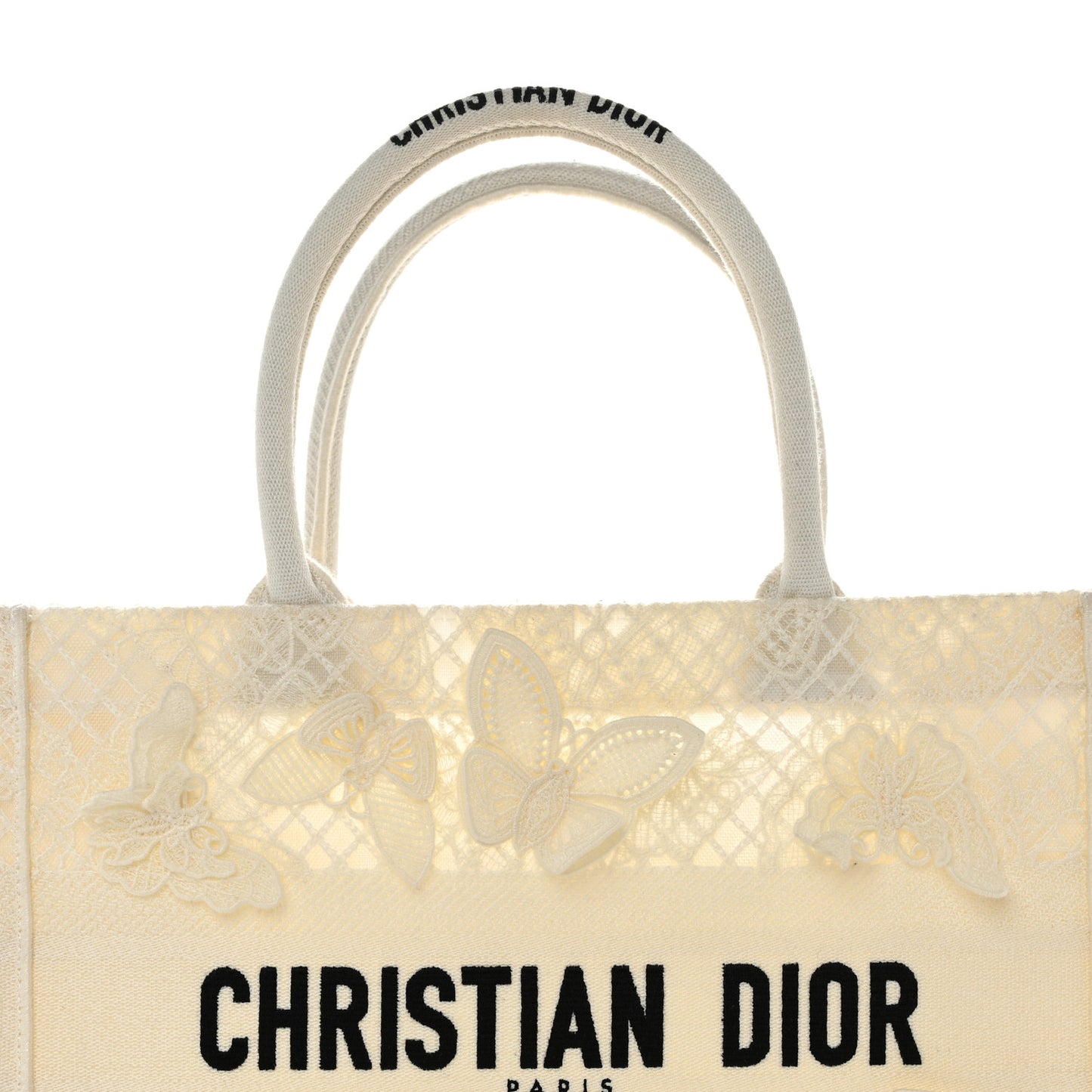 Embroidered 3D Macrame D-Lace Butterfly Medium Book Tote White