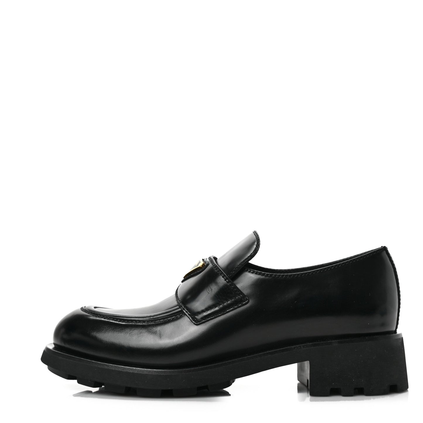 Spazzolato Metal Triangle Logo 50mm Lug Sole Loafers 39 Black
