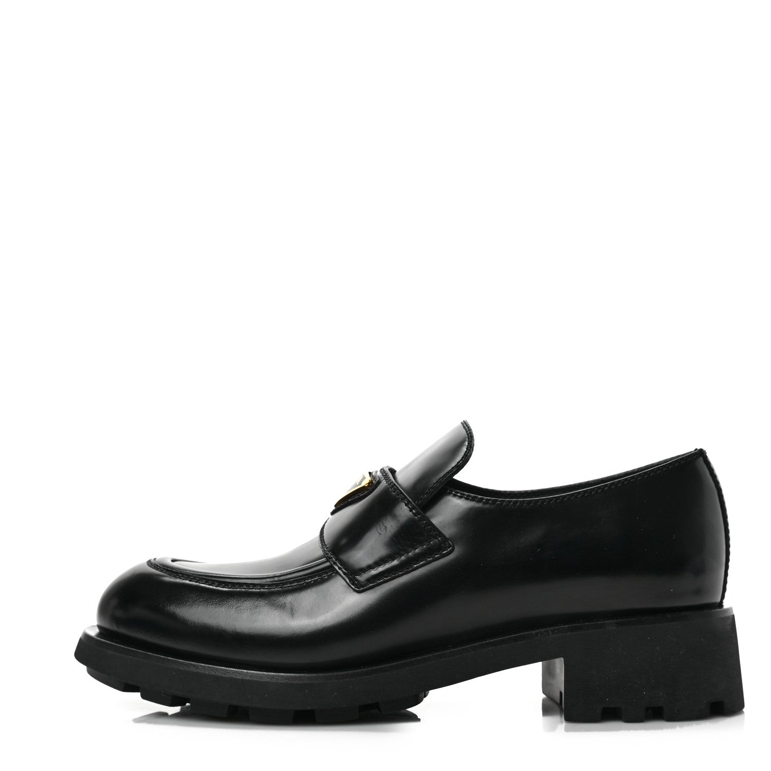 Prada Spazzolato Metal Triangle Logo 50mm Lug Sole Loafers 39 Black 1 of 7