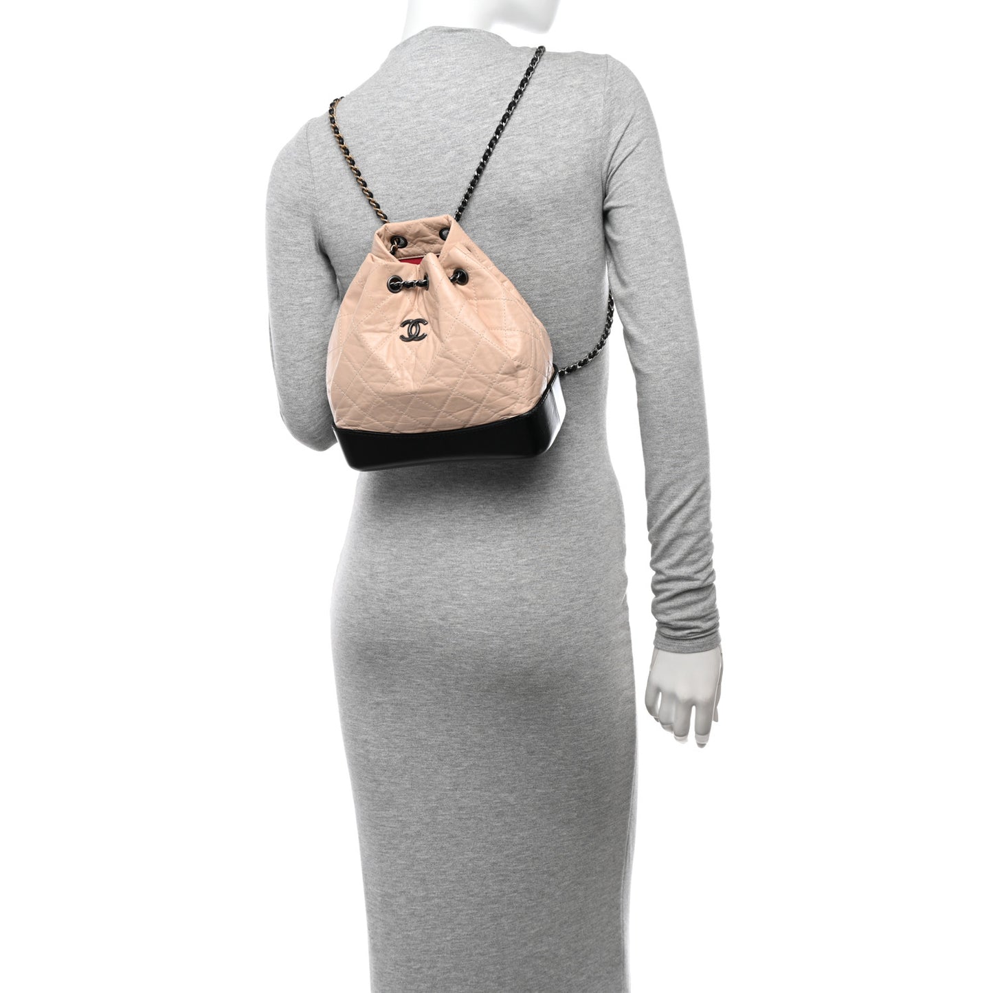 Aged Calfskin Quilted Small Gabrielle Backpack Beige Black
