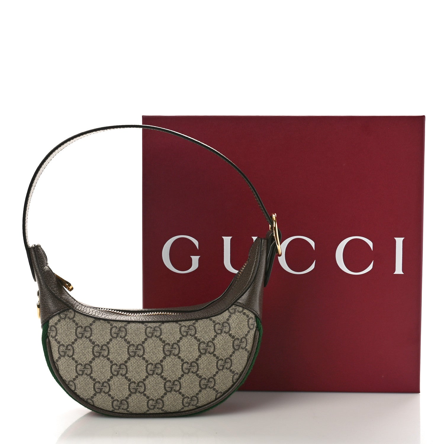 Gucci GG Supreme Monogram Textured Calfskin Web Mini Ophidia Half Moon Hobo Beige Ebony New Acero 11 of 11