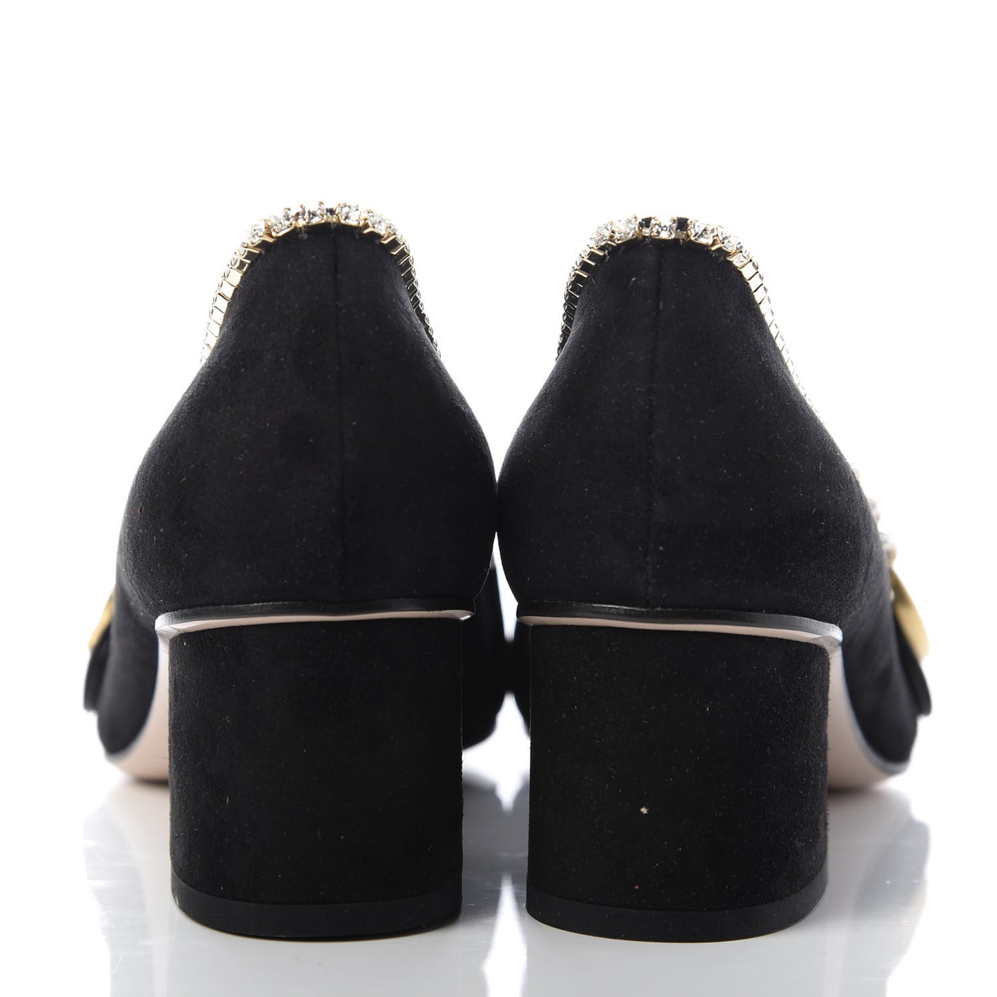 Kid Scamosciato Crystal GG Marmont Fringe 50mm Loafer Pumps 35.5 Black
