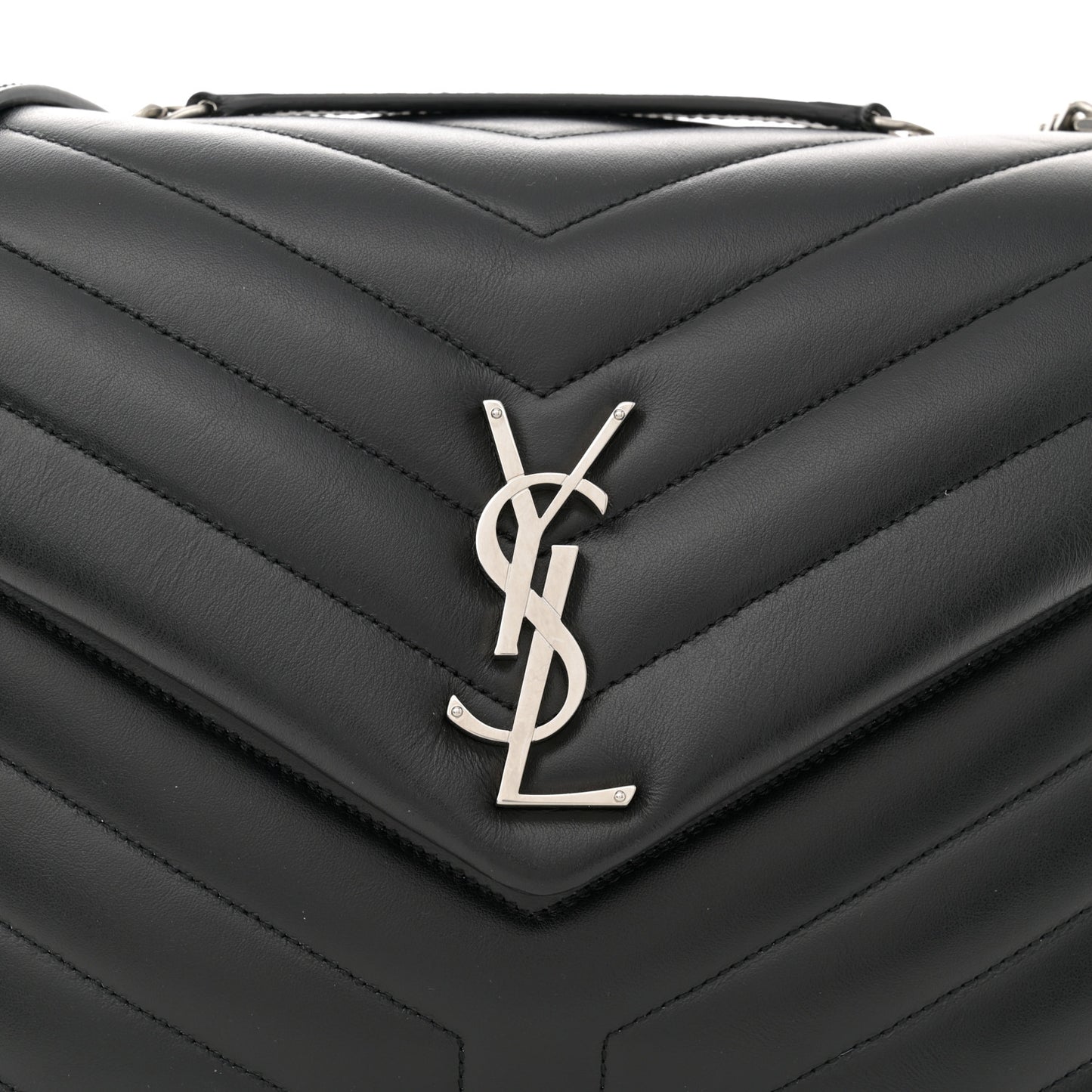 Calfskin Y Quilted Monogram Medium Loulou Chain Satchel Black