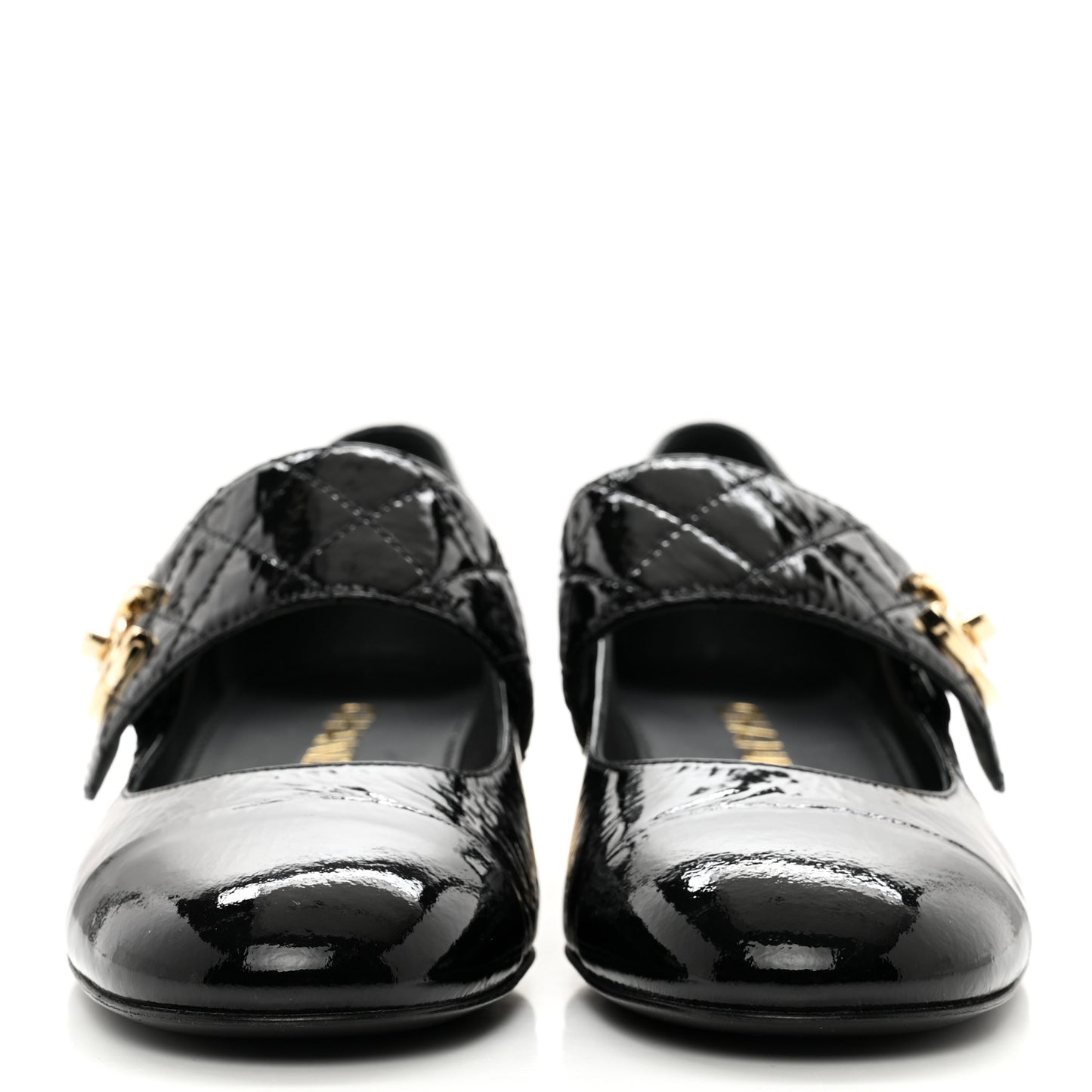 Patent Goatskin Cap Toe Mary Janes 38 Black