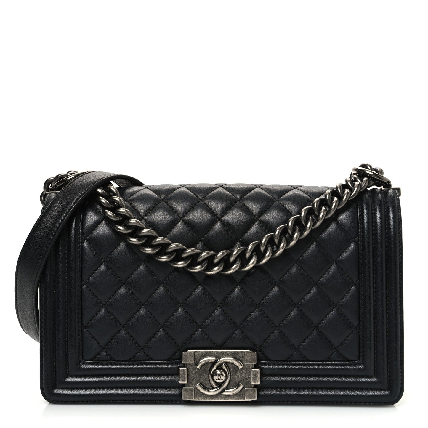 Lambskin Quilted Medium Boy Flap Black